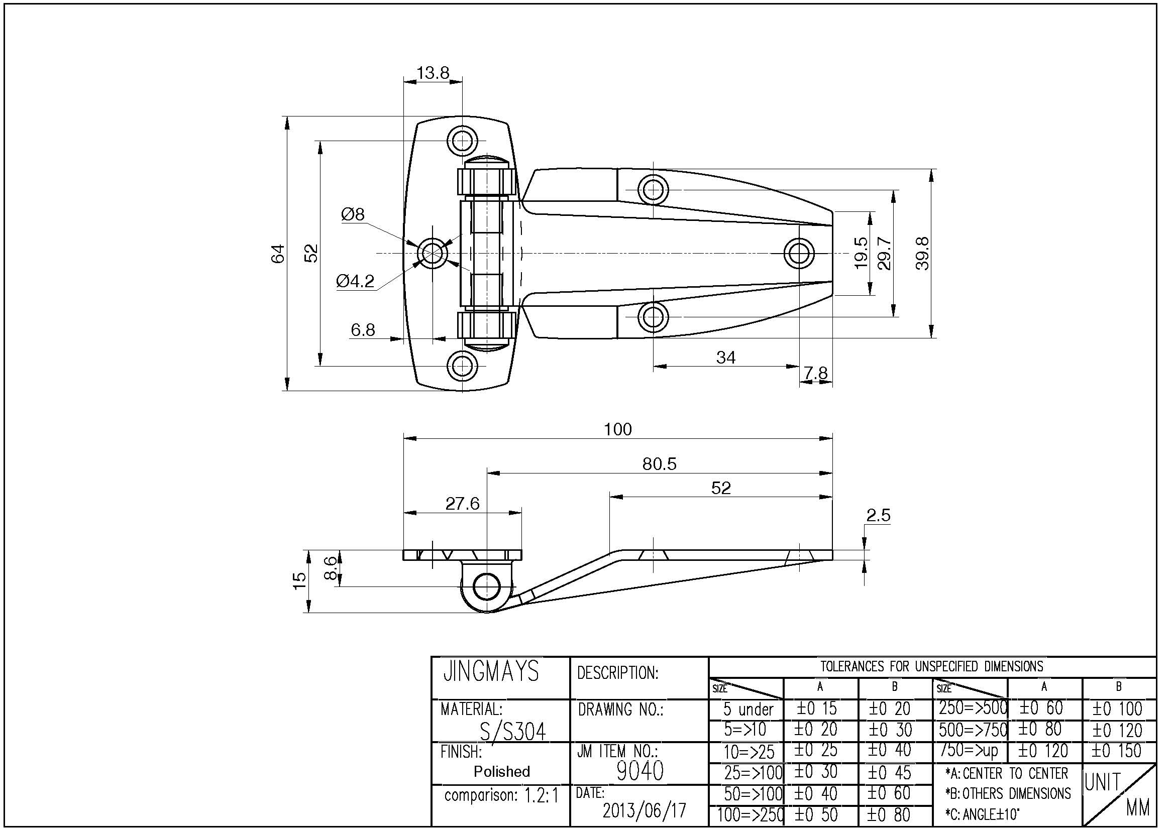 Small Die-Cast Hinge Stainless Steel Polished- 9040