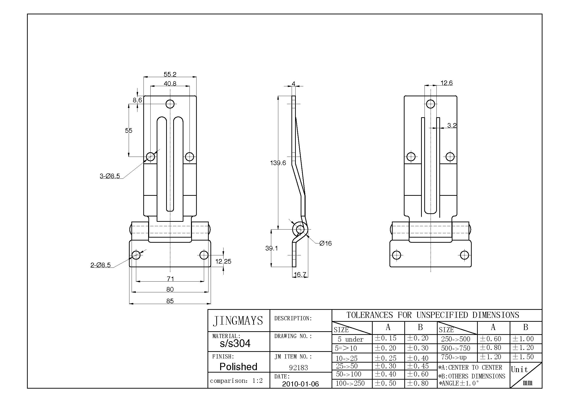 Side Door Strap Hinge Stainless Steel Polished W/Holes - 92183