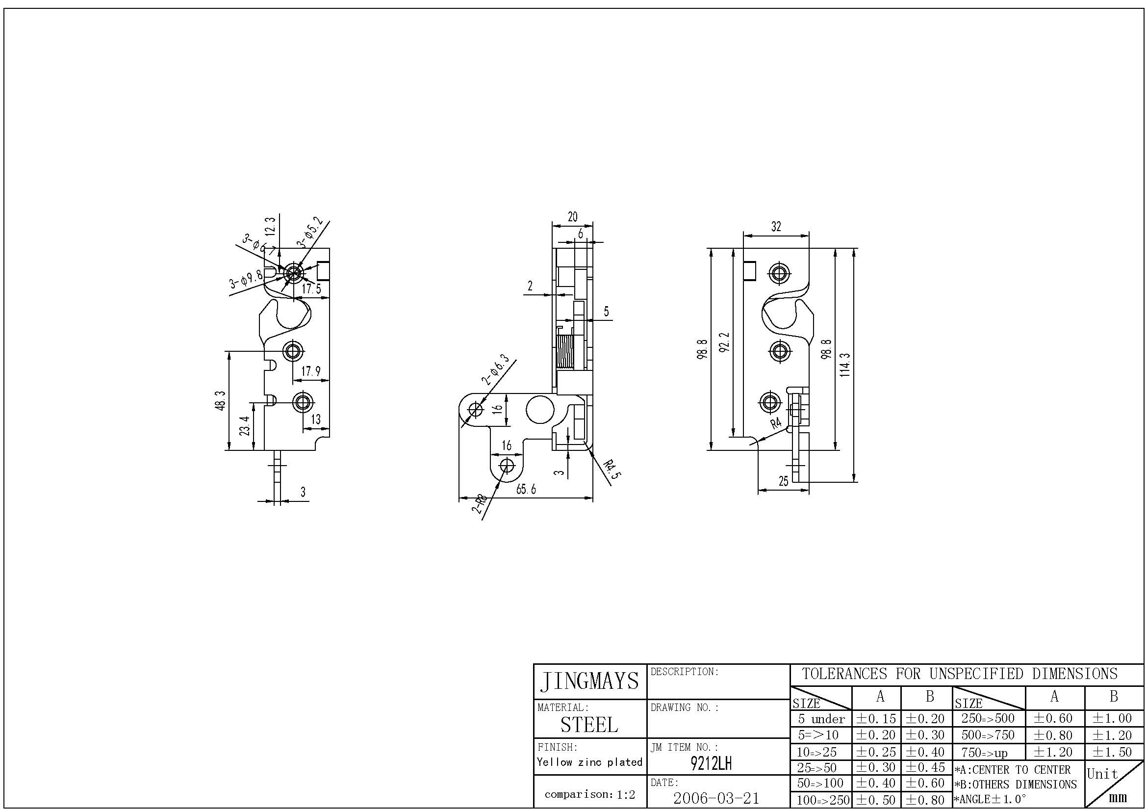 Rotary Latch Steel Yellow Zinc Plated - 9212LH