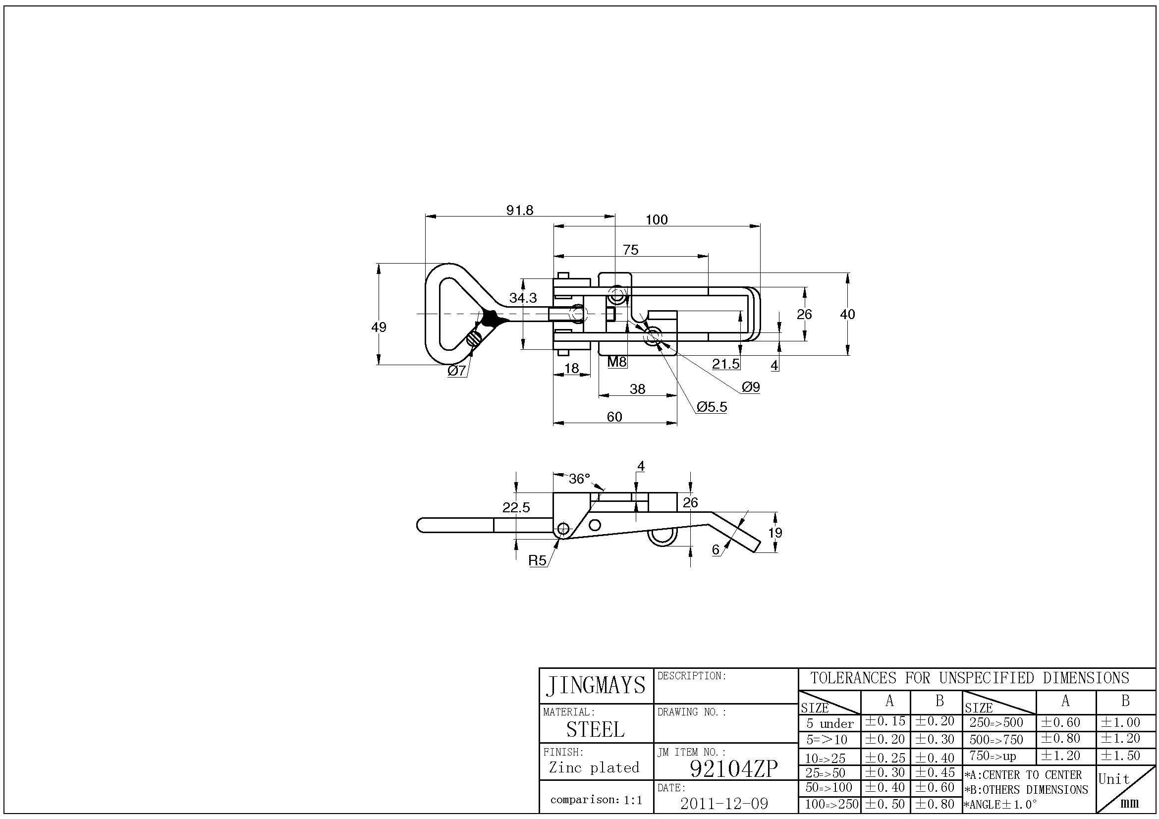 Adjustable Toggle Latch Steel Zinc Plated - 92104ZP