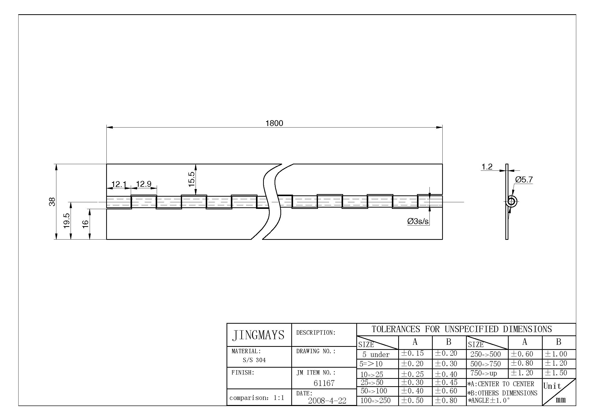 Continuous Hinge Stainless Steel W/ SS pin - 61167