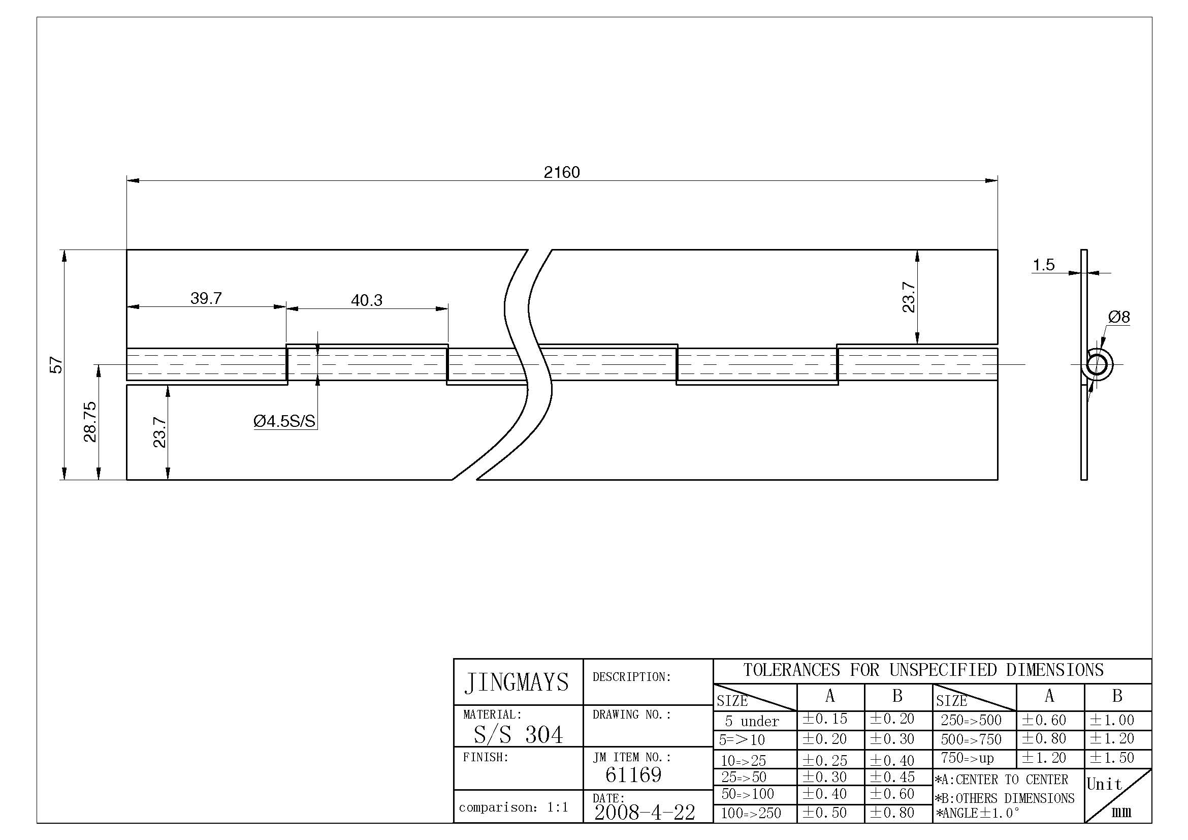 Continuous Hinge Stainless Steel W/ SS pin - 61169SS