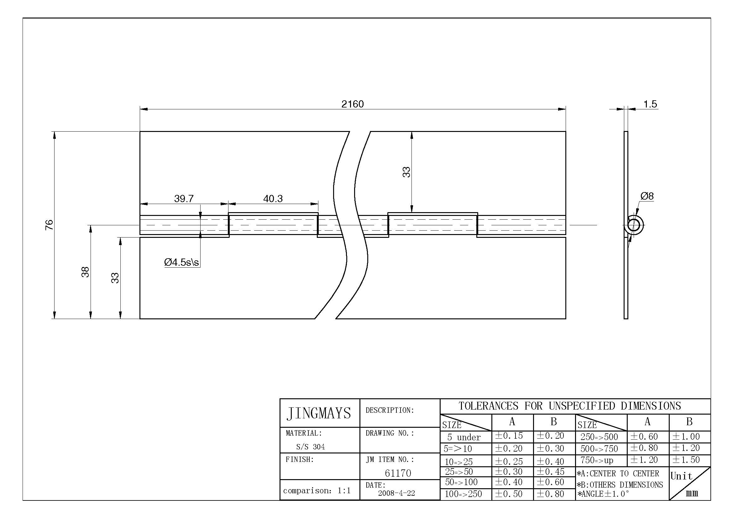 Continuous Hinge Stainless Steel W/ SS pin - 61170