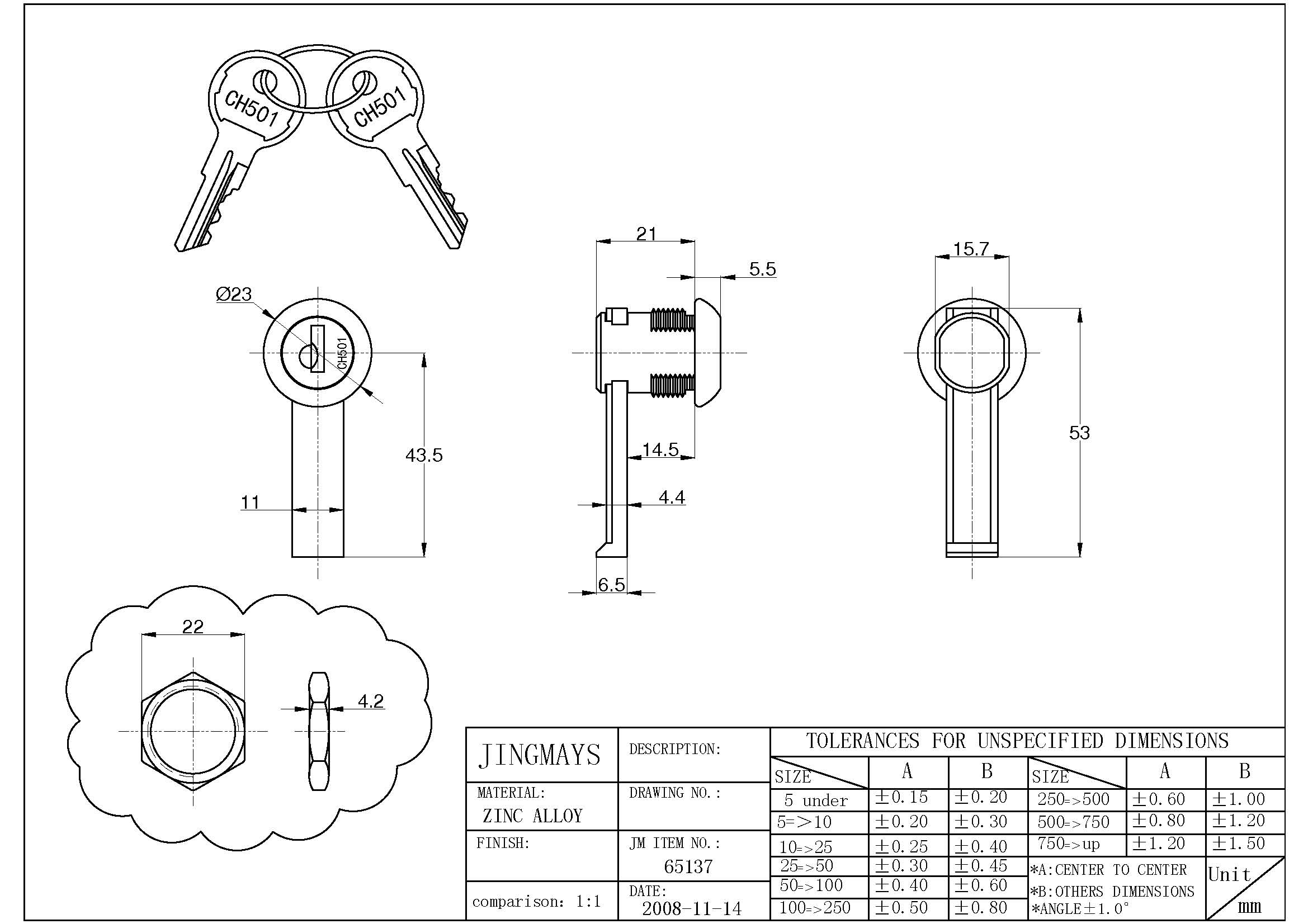 Cylinder and keys - 65137