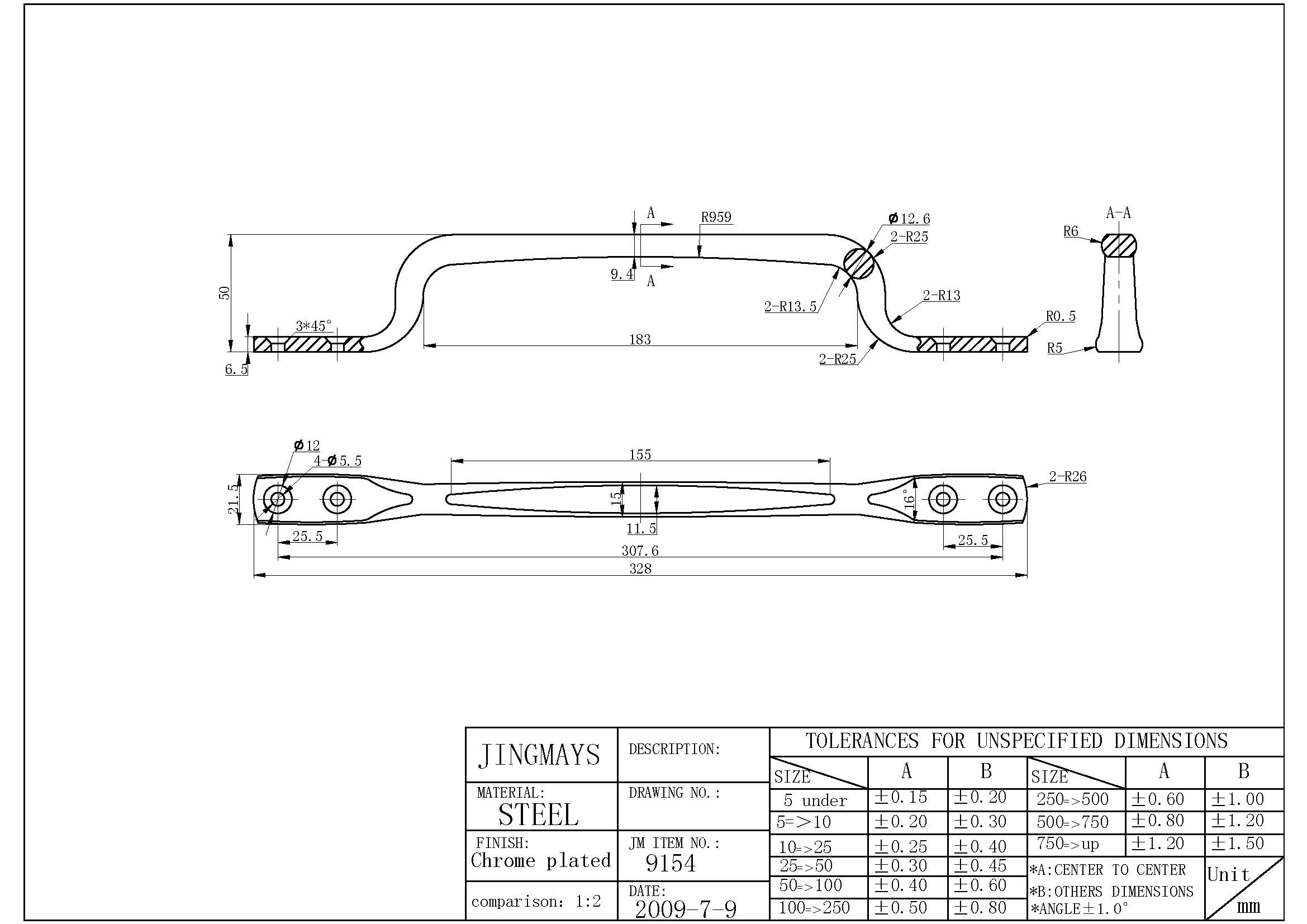 Grab Handle Steel Chrome - 9154