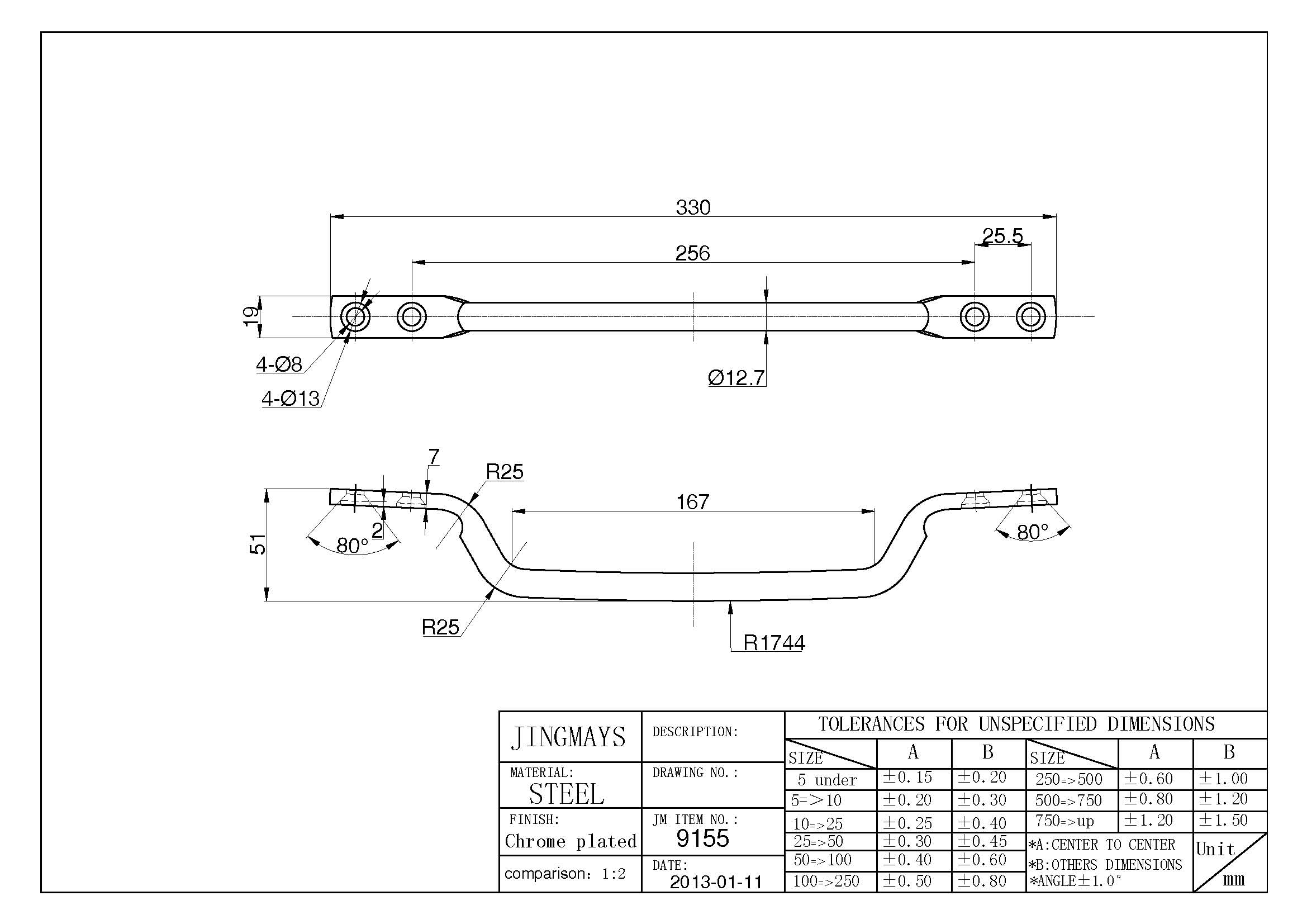 Grab Handle Steel Chrome - 9155