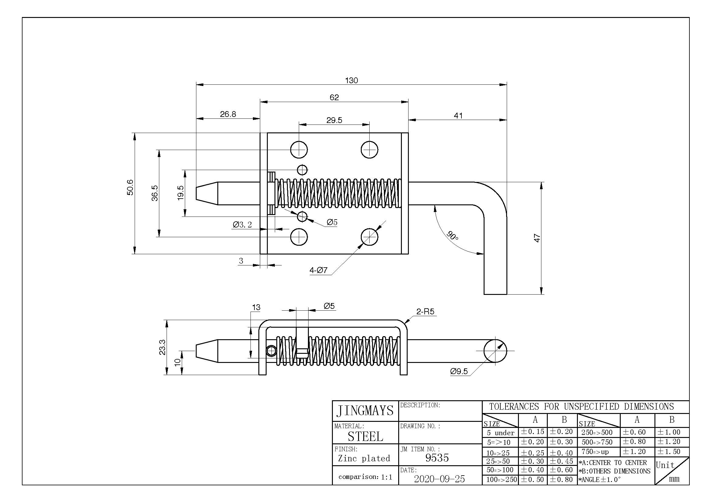 Steel Zinc Plated Spring Bolt - 9535