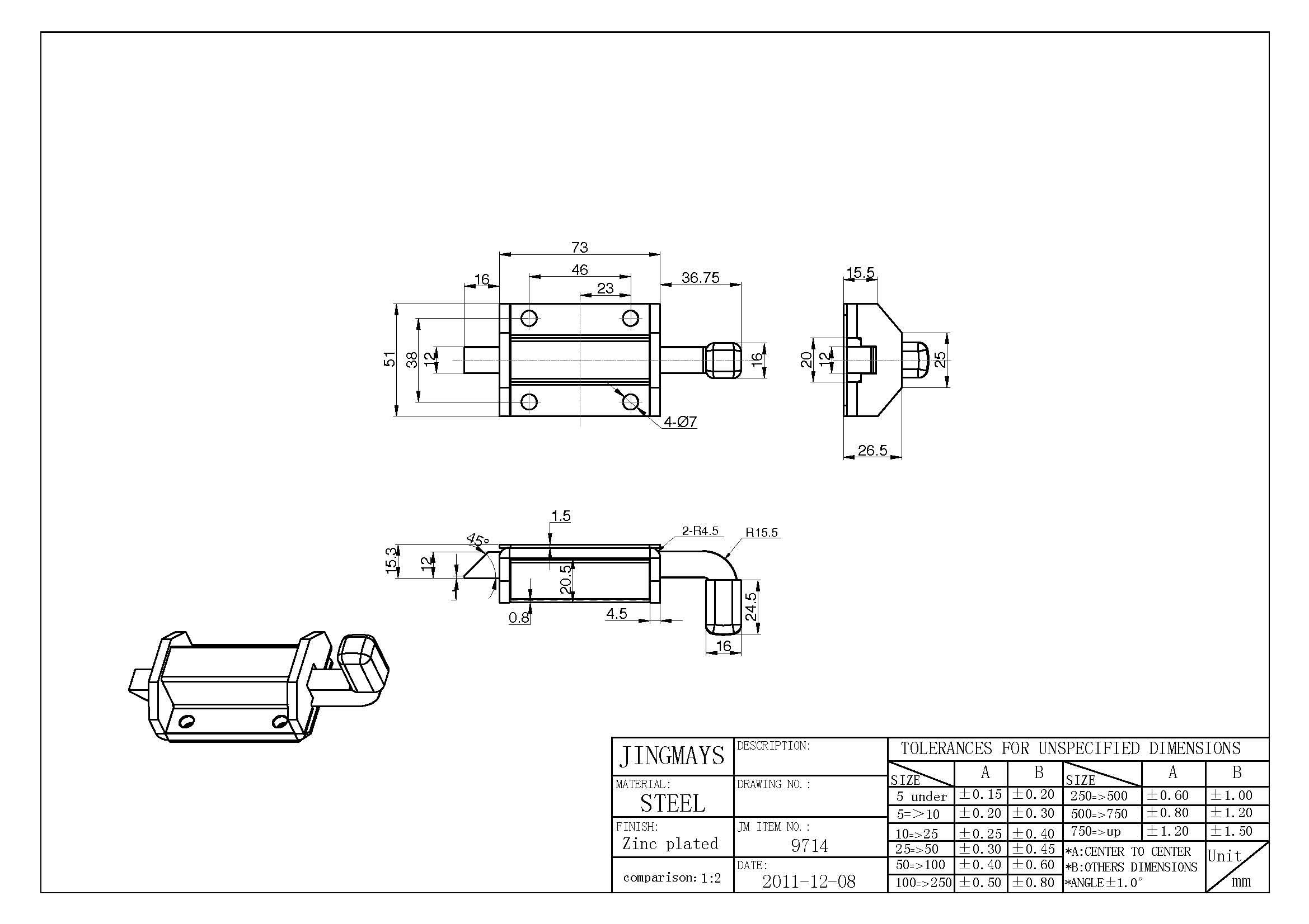 Slam Shoot Bolt Steel Zinc Plated - 9714