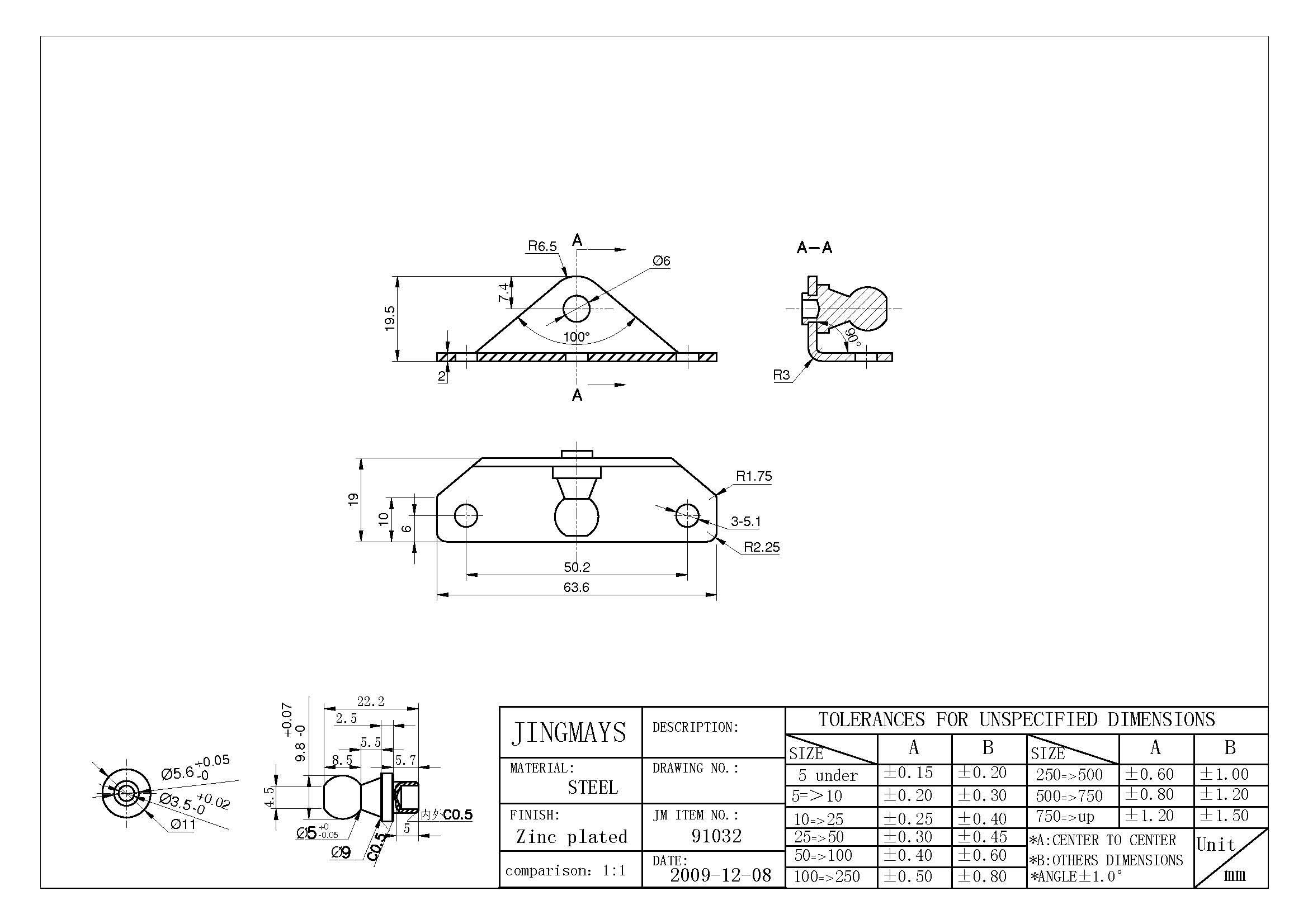 Steel Zinc Plated Ball Stud Mounting Bracket for Gas Spring - 91032