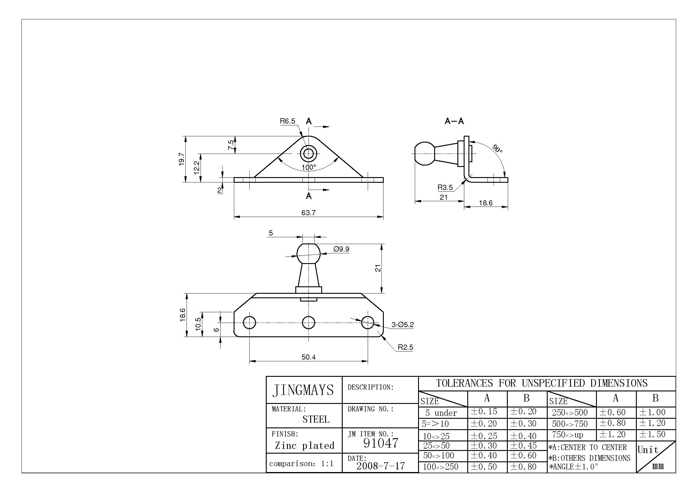 L Shape Mounting Brackets for Gas Springs With Ball Stud- 91047