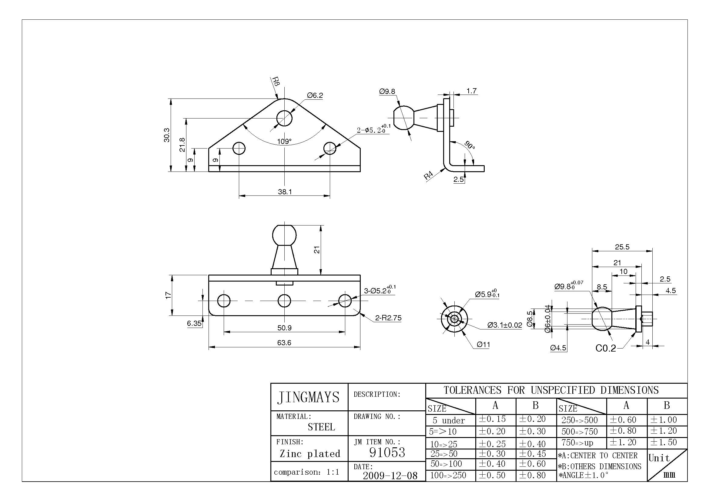 L Shape Mounting Bracket for Gas Spring With Ball Stud - 91053