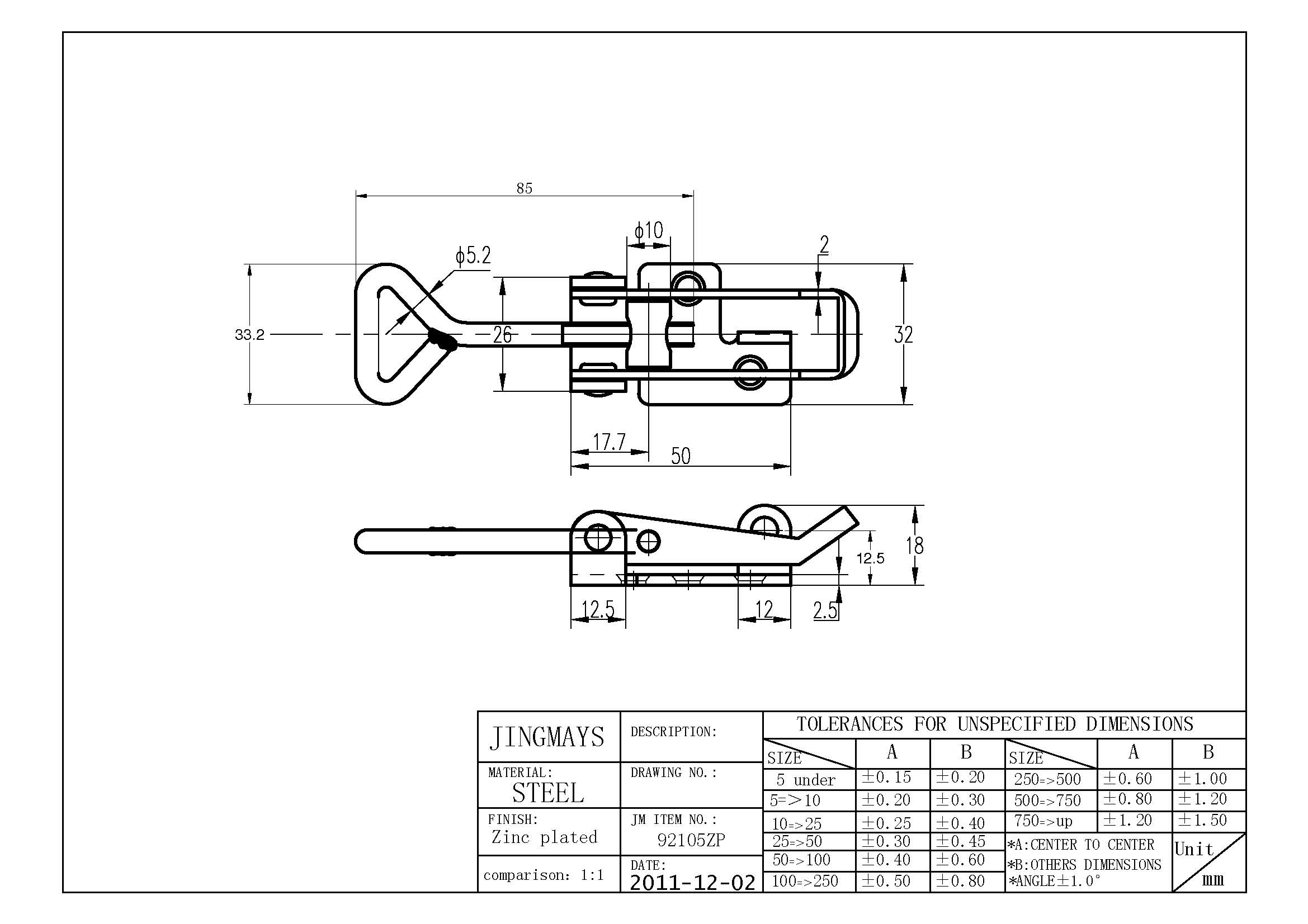 Adjustable Toggle Latch Steel Zinc Plated - 92105ZP