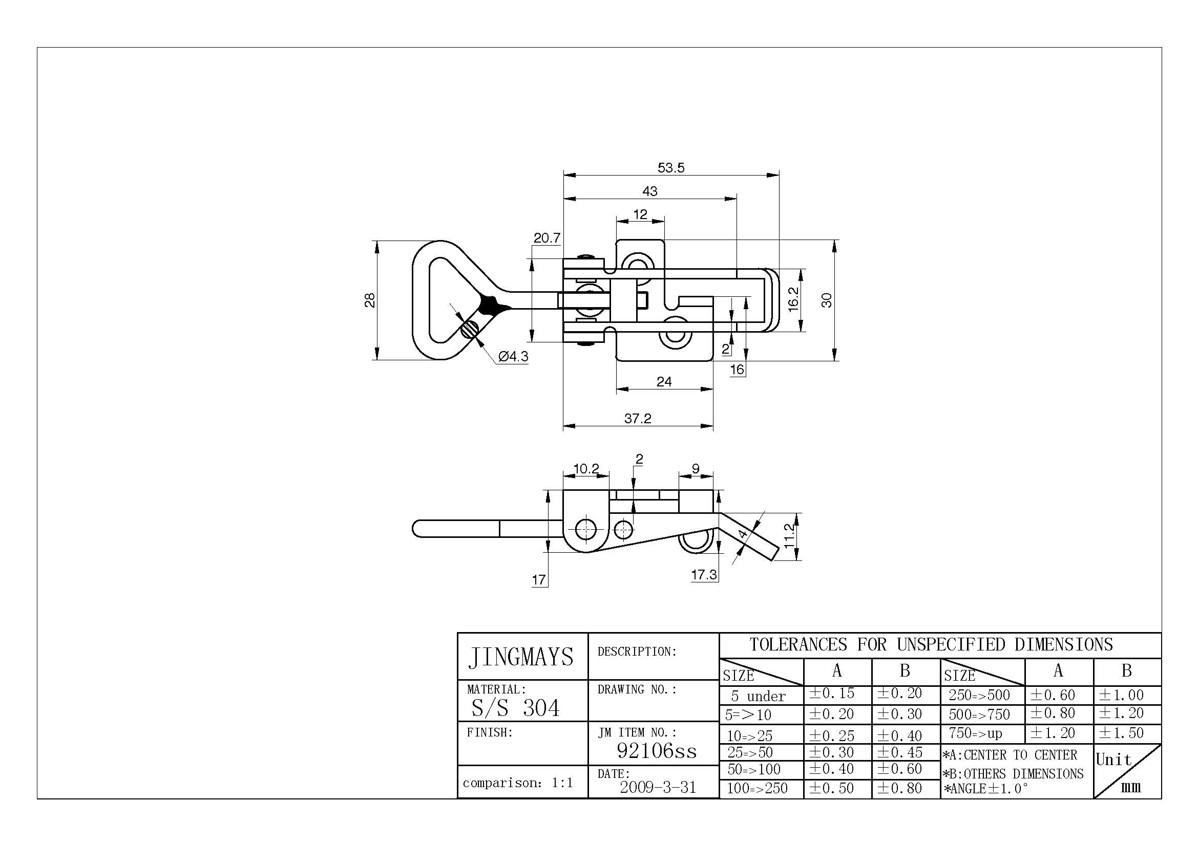 Adjustable Toggle Latch Stainless Steel Plain - 92106SS  