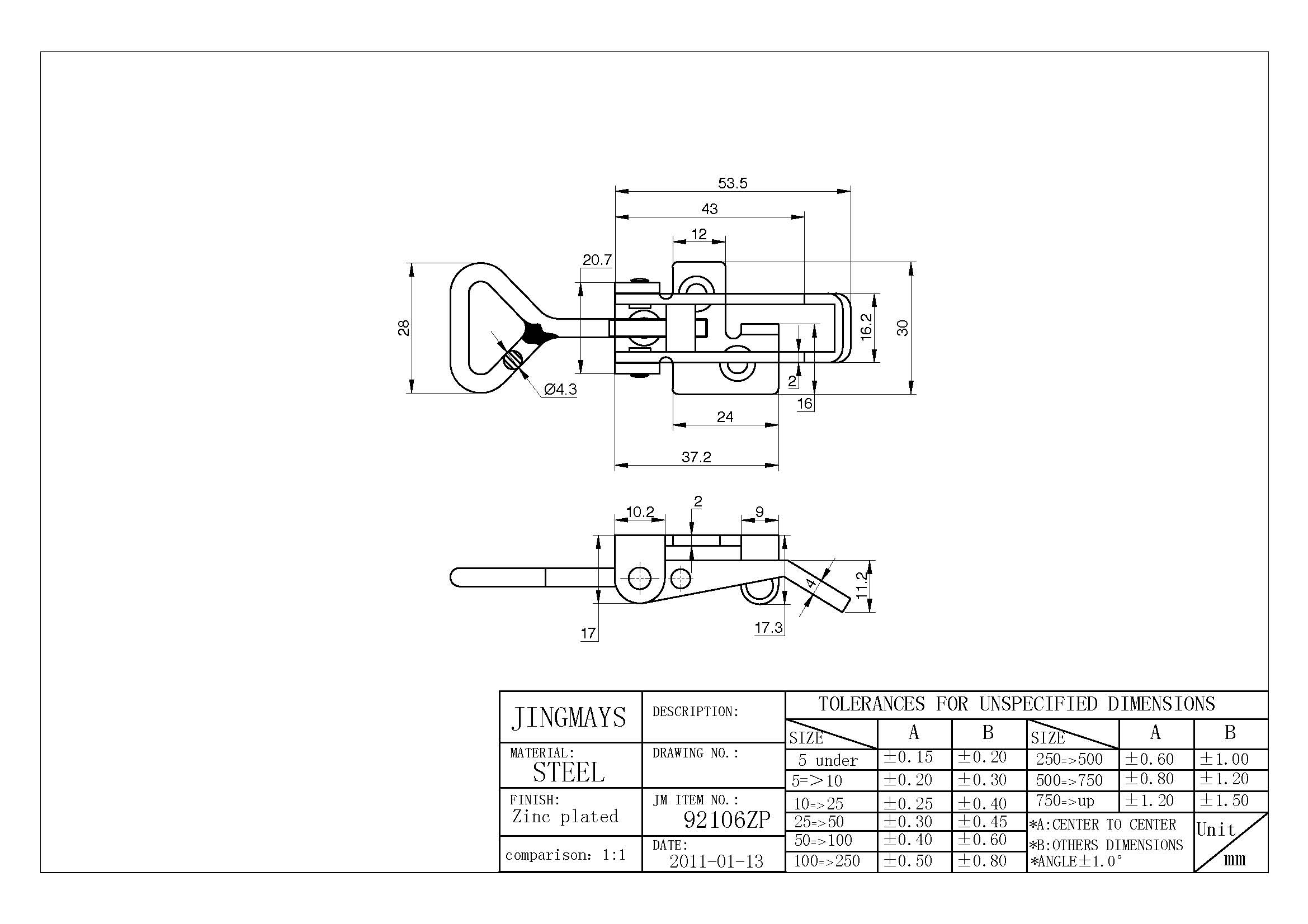 Adjustable Toggle Latch Steel Zinc Plated - 92106ZP