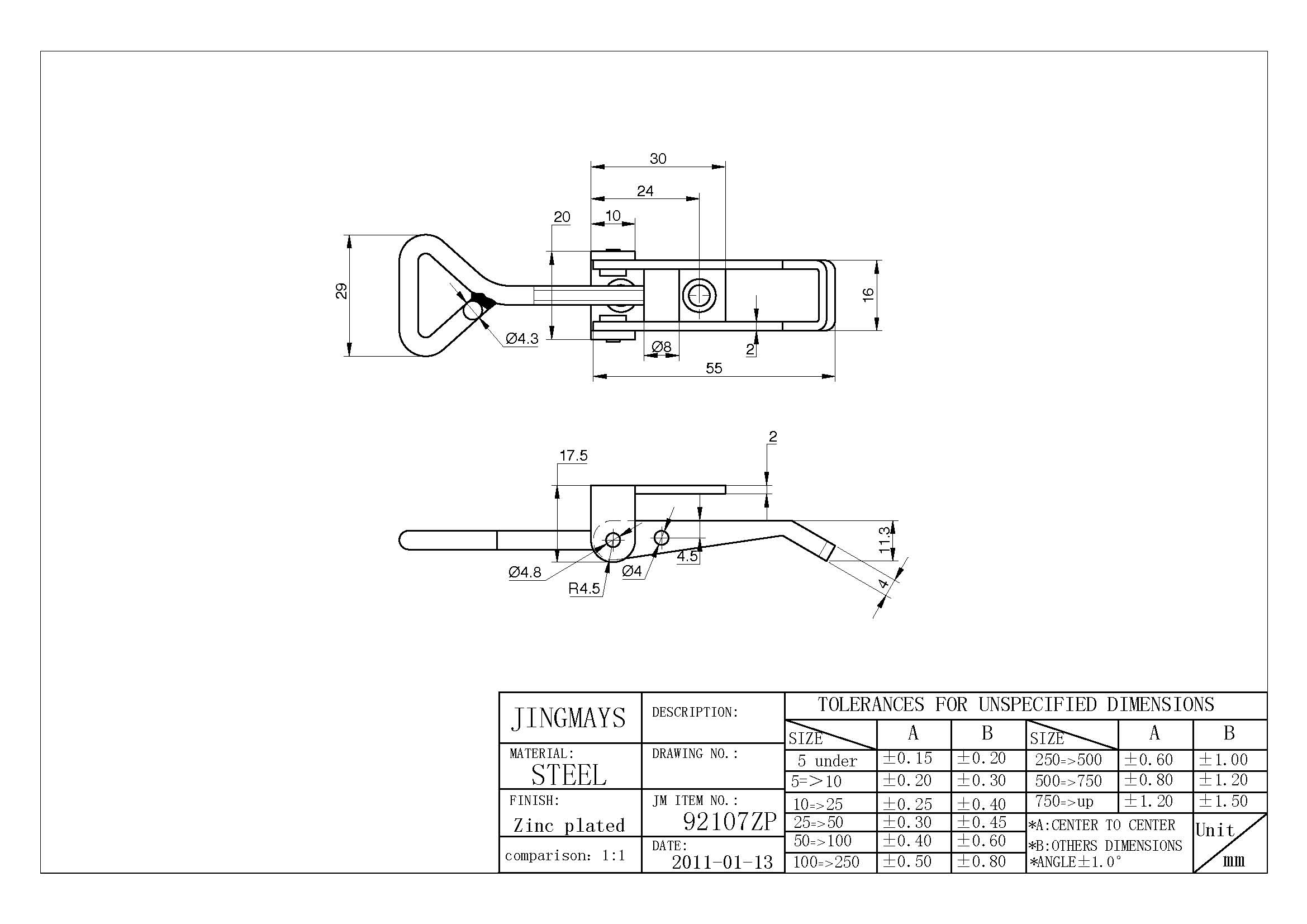 Adjustable Toggle Steel Zinc Plated Latch - 92107ZP