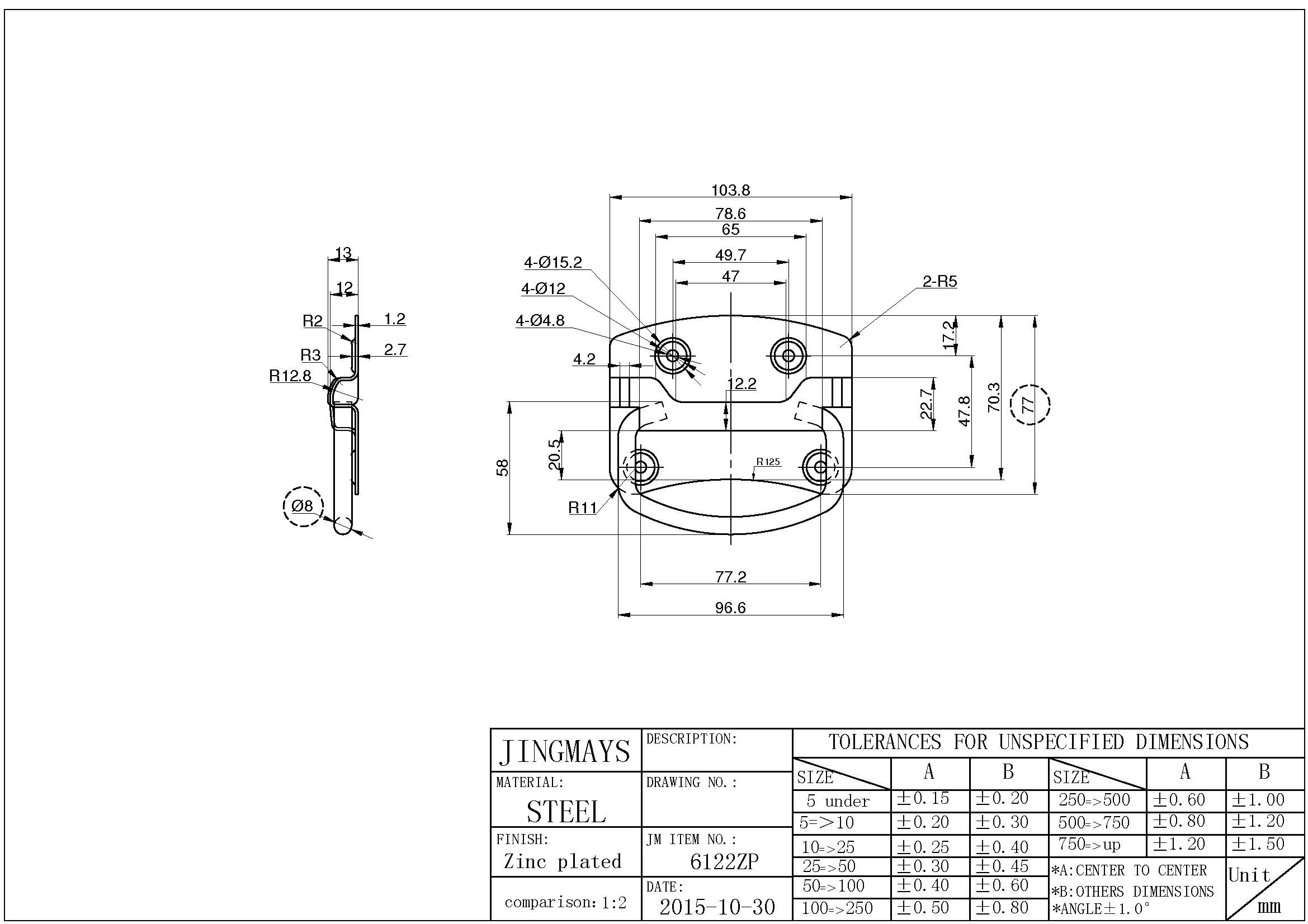 90°鐵鍍鋅工具箱把手 - 6122 ZP