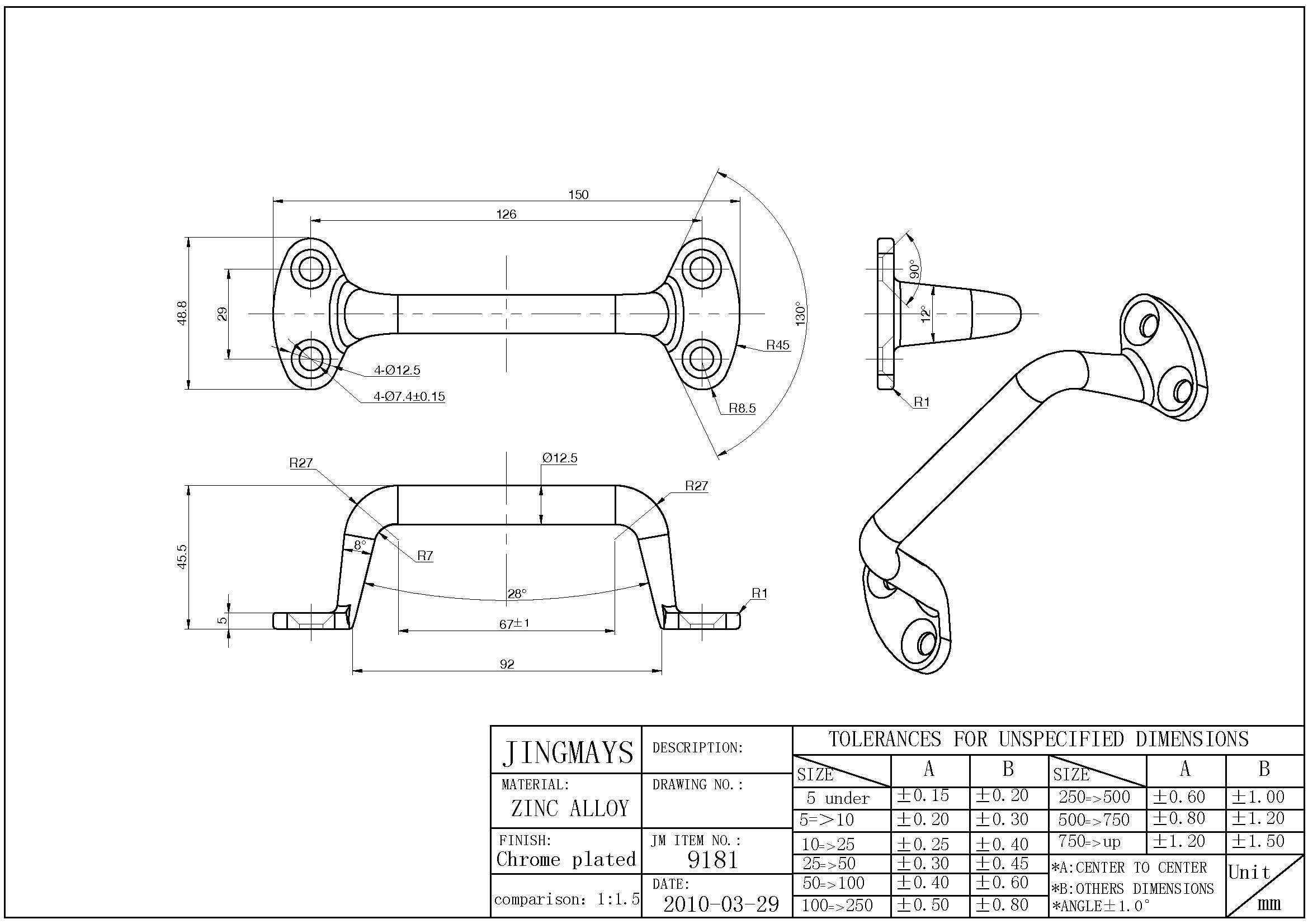 Die-Cast Grab Handle  - 9181