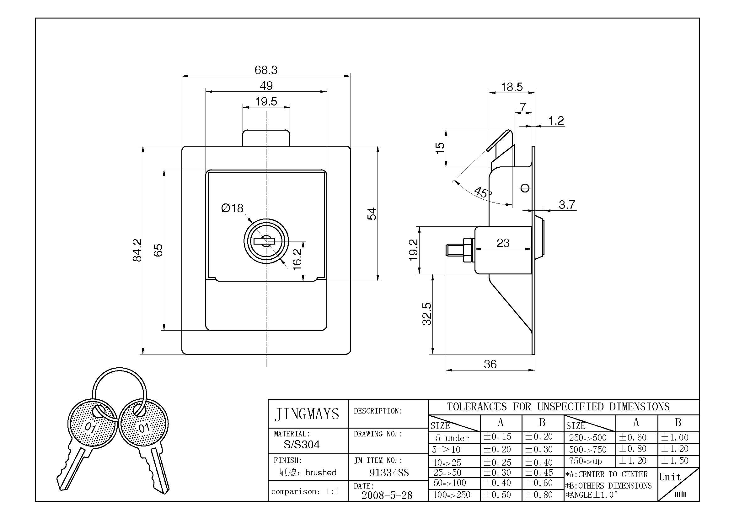 Locking Mini Paddle Latch Stainless Steel Plain - 91334