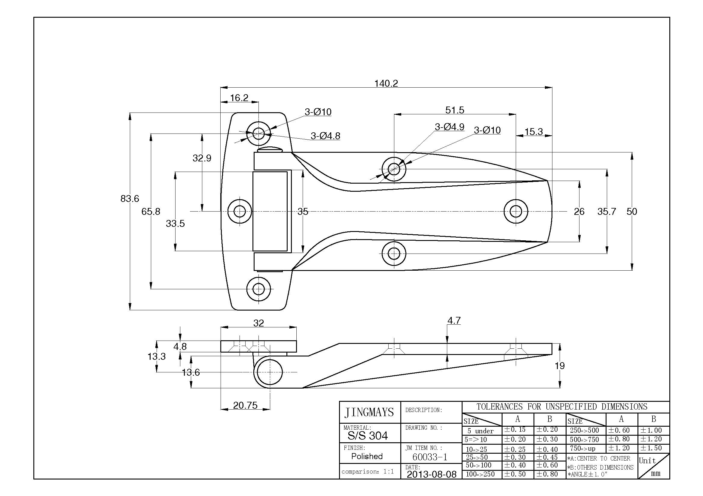 Die-Cast Flush Strap Hinge Stainless Steel - 60033-1