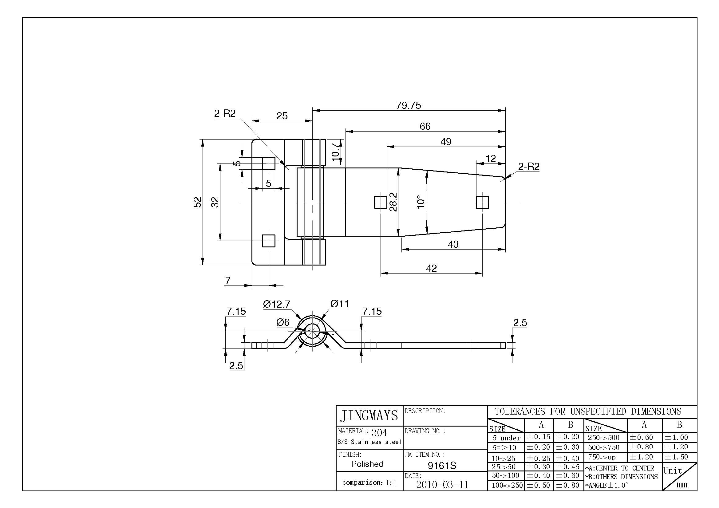 Strap Hinge W/Square Holes - 9161S