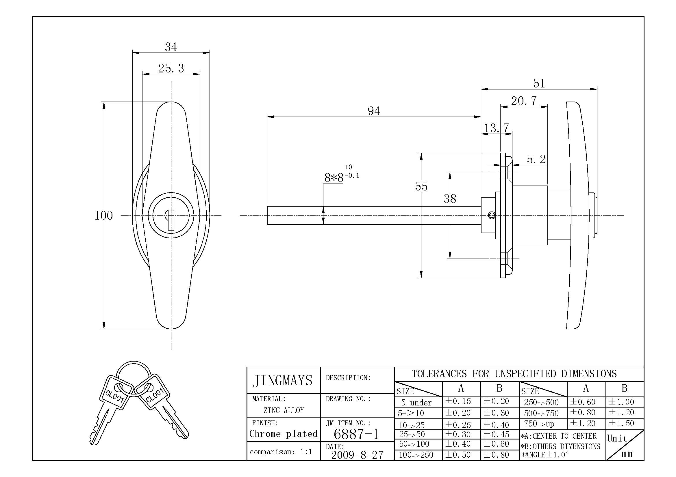 Die-Cast Locking T Handle - 6887-1 