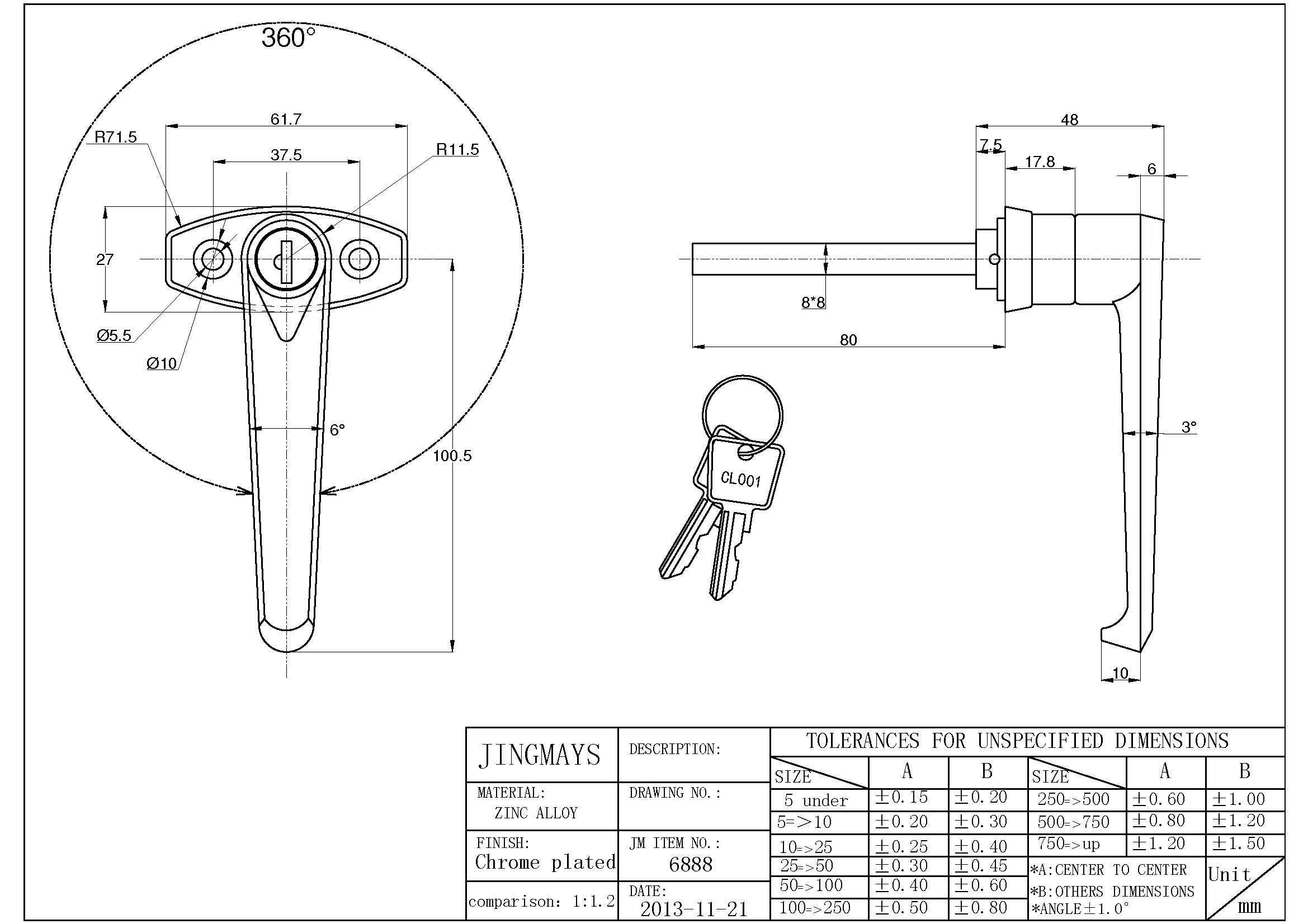 Die-Cast Locking L Handle - 6888