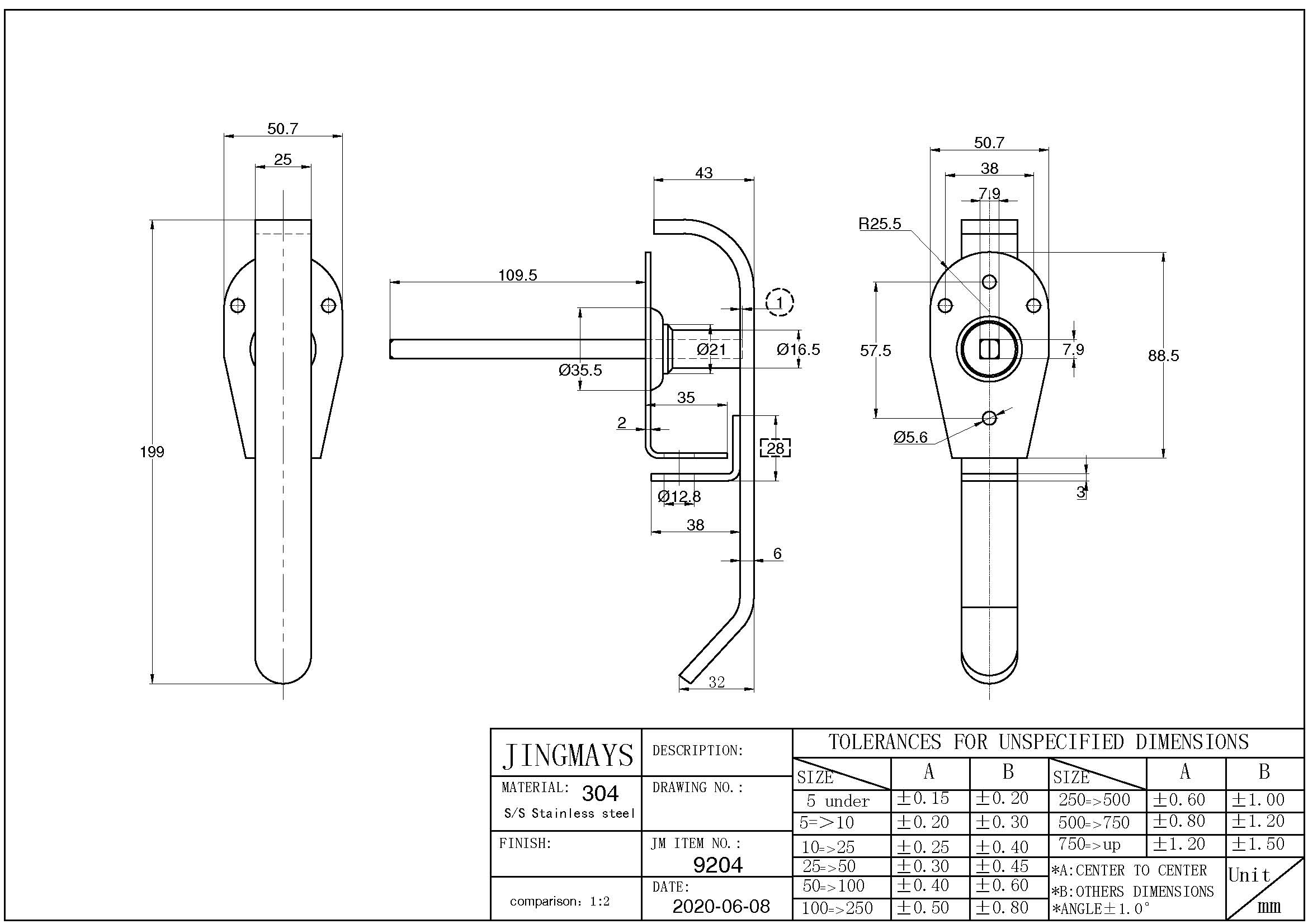 Padlock L Handle Stainless Steel - 9204