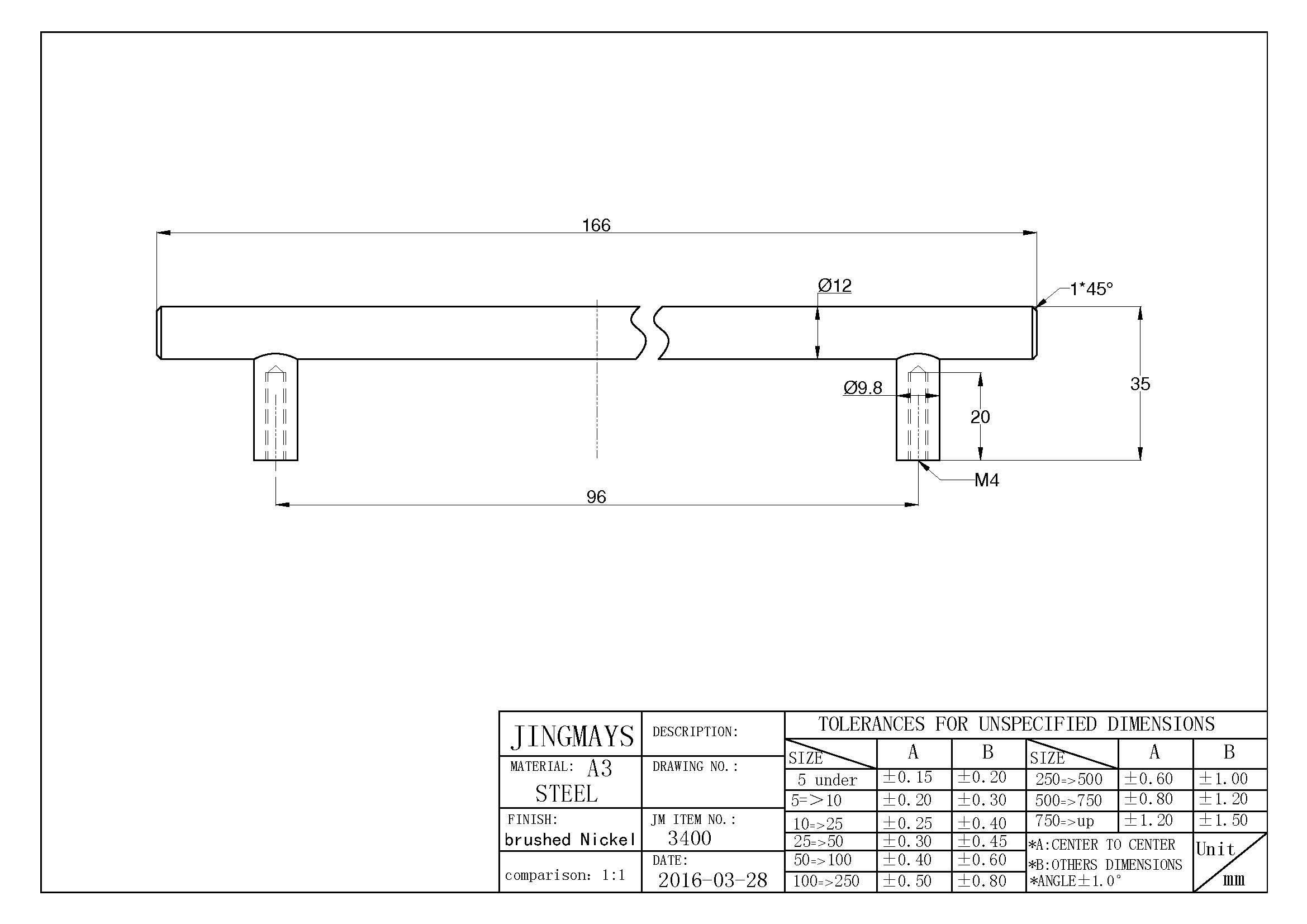 Bar Handle Brushed Nickel- 3400