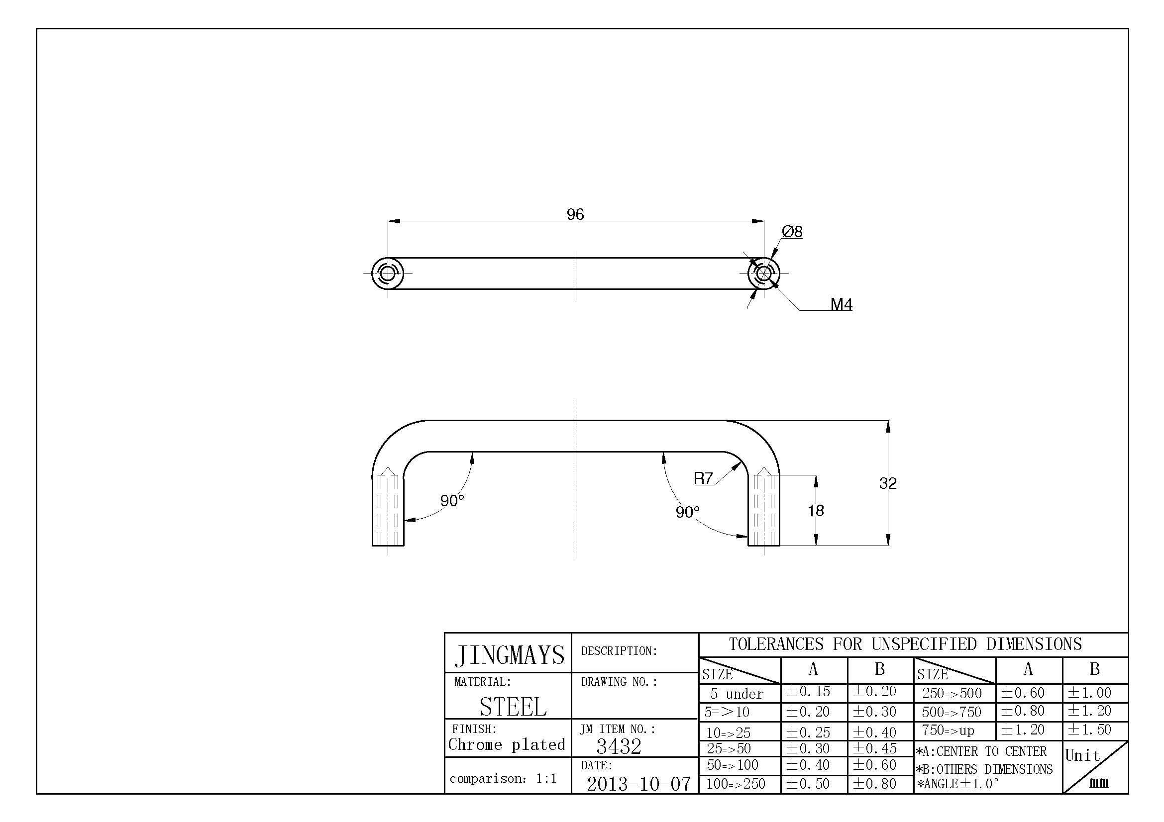 Wire Pull Steel Polished Chrome- 3432