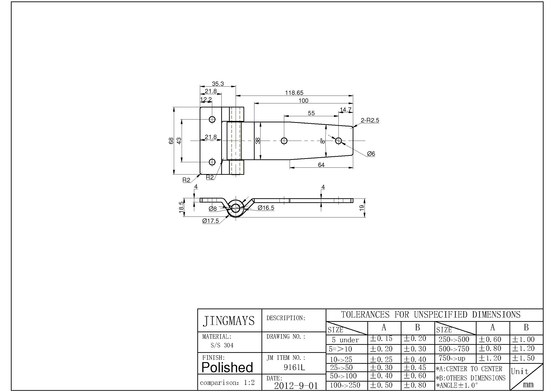 Strap Hinge Stainless Steel Polished - 9161L