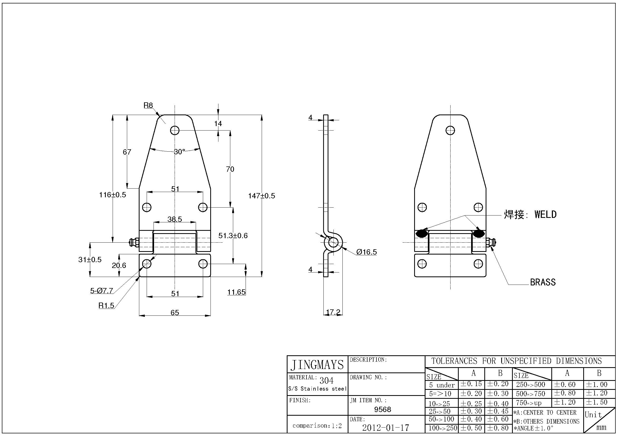 Strap Hinge Stainless Steel Polished W/ Grease Fitting - 9568