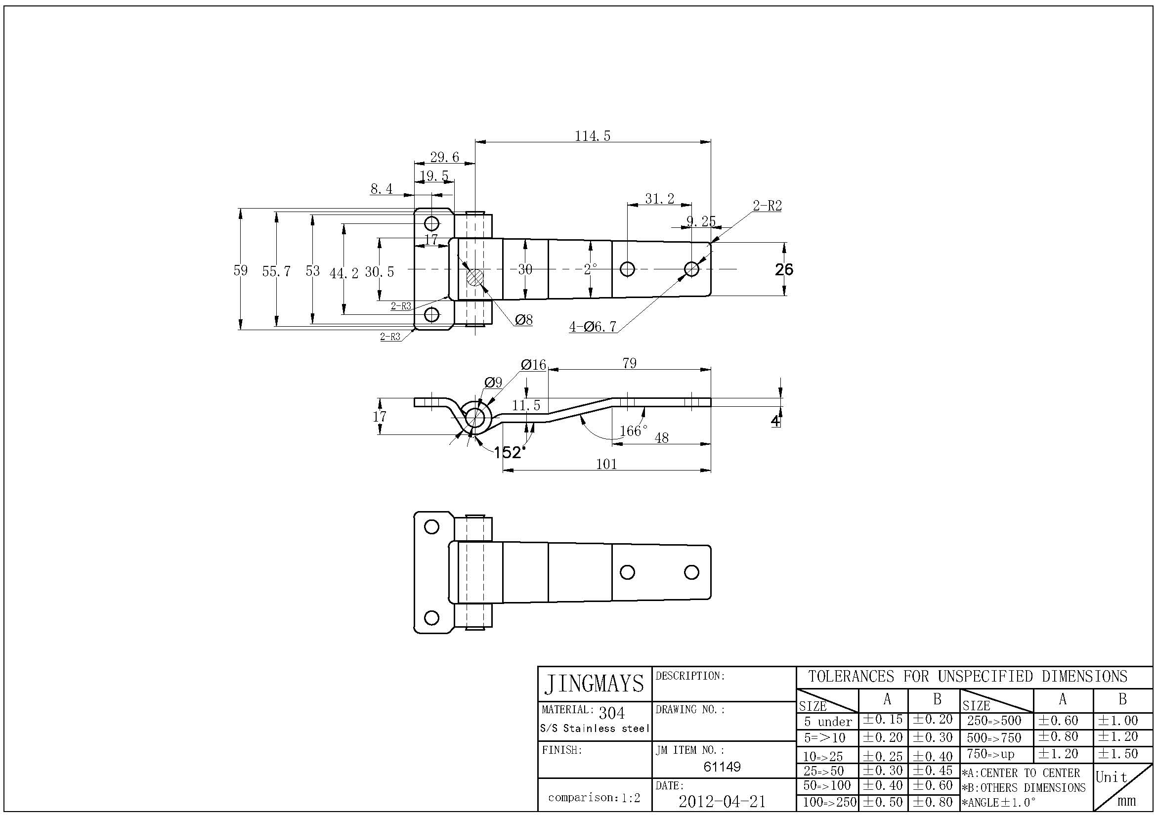 Hinge Stainless Steel Polished - 61149