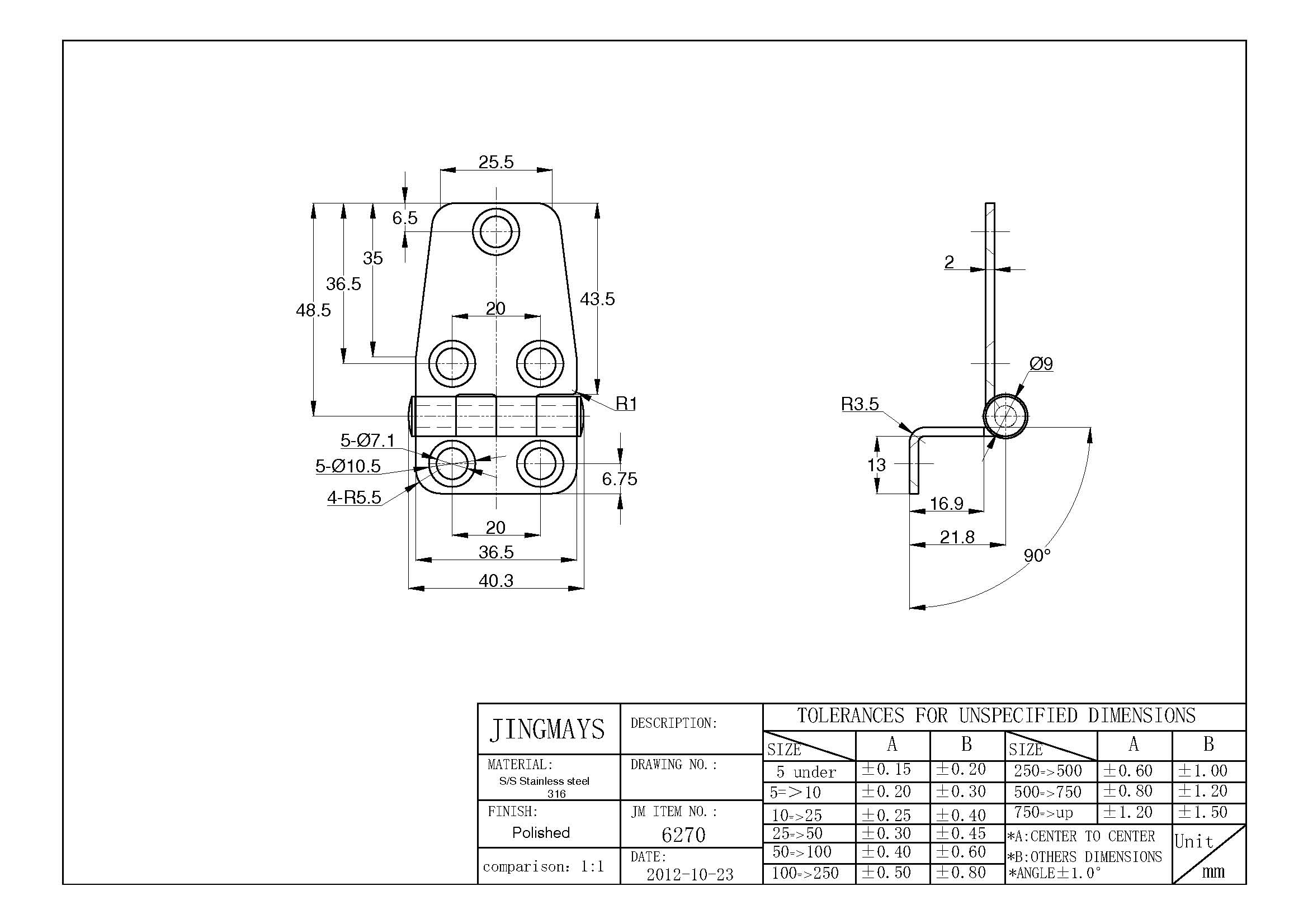 Hinge Stainless Steel Polished - 6270