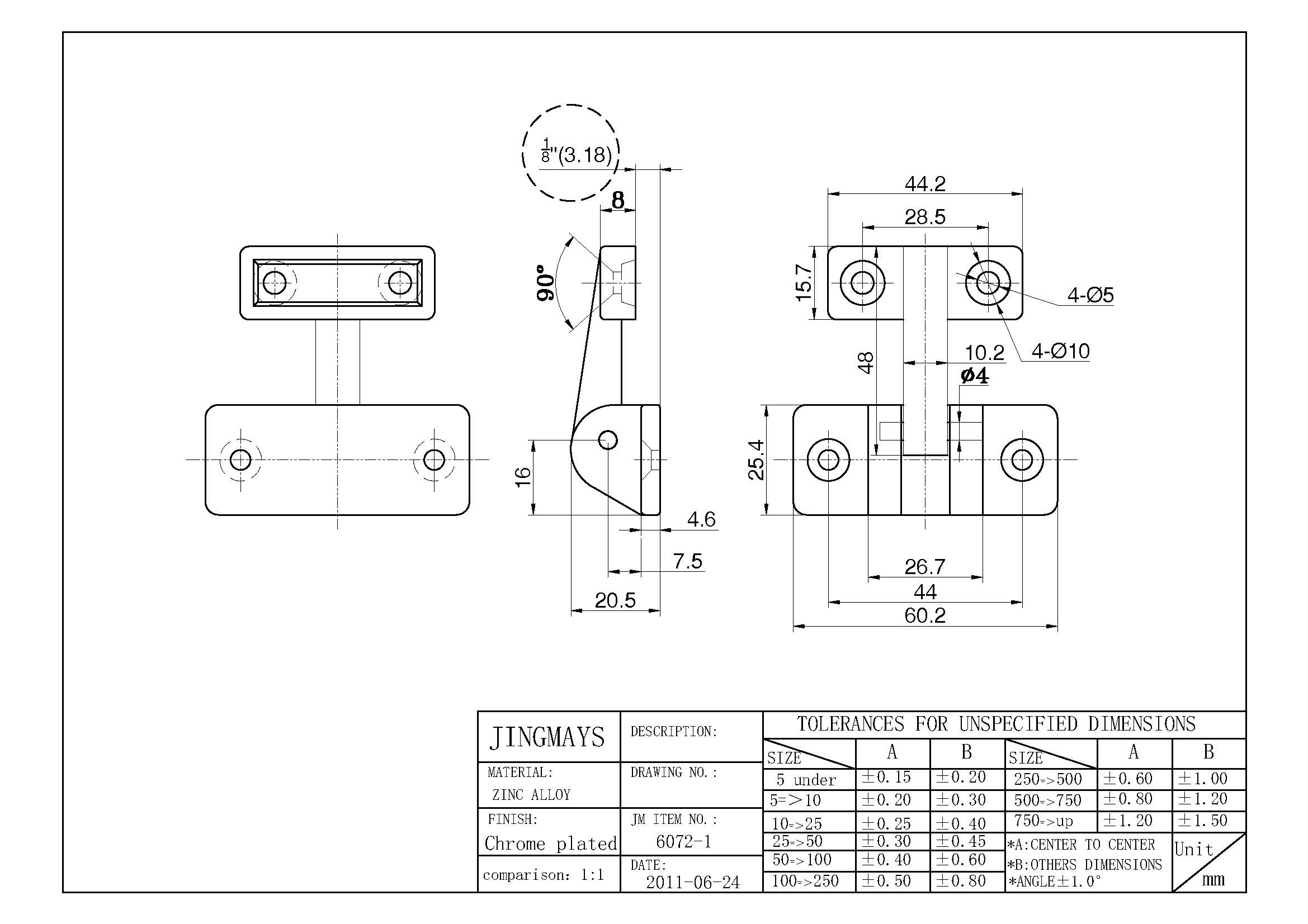 Mini Hinge Zinc Alloy Chrome - 6072