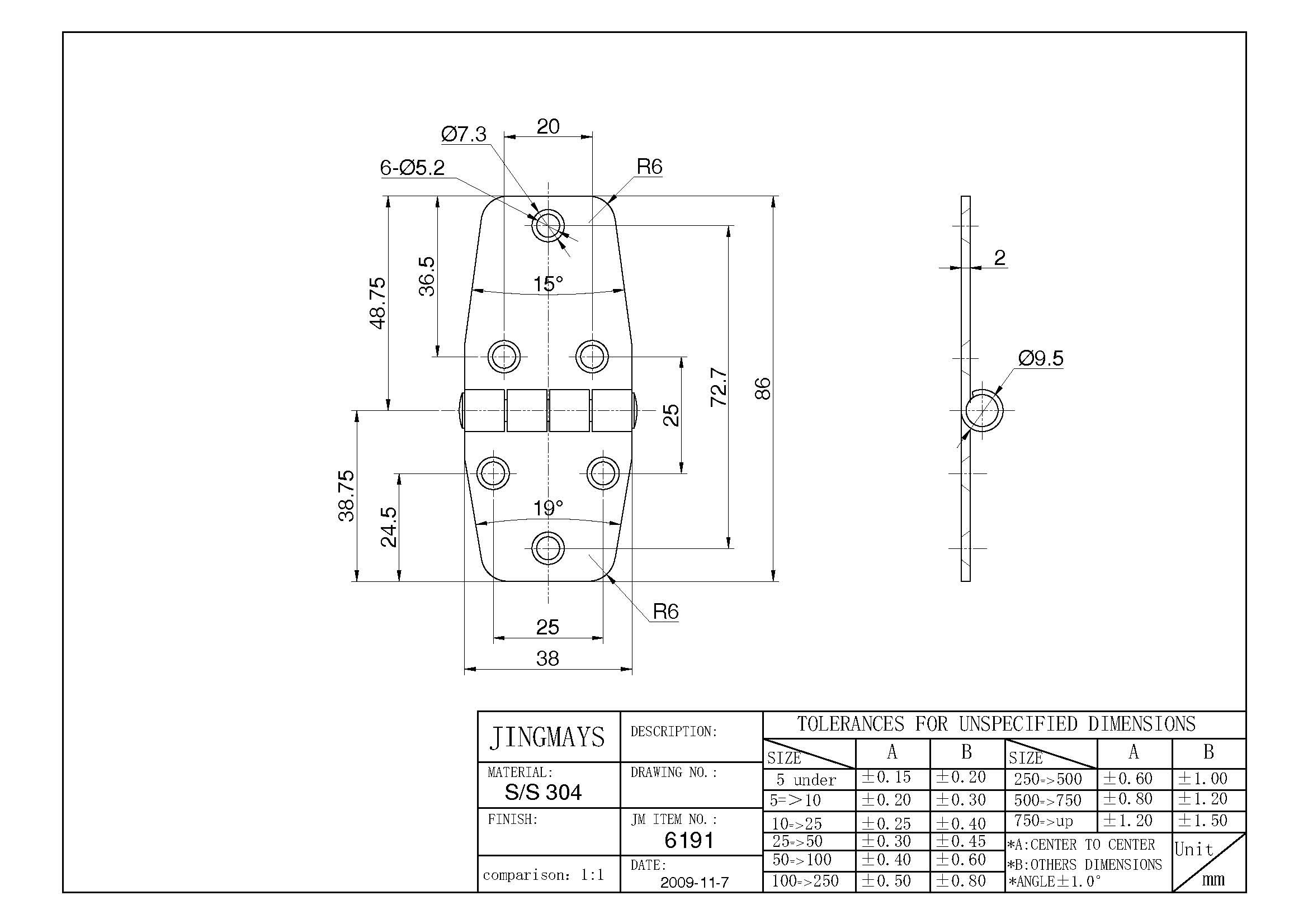 Hinge Stainless Steel Polished - 6191