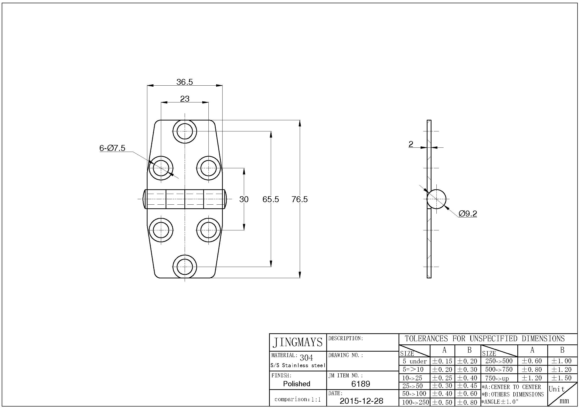 Hinge Stainless Steel Polished - 6189