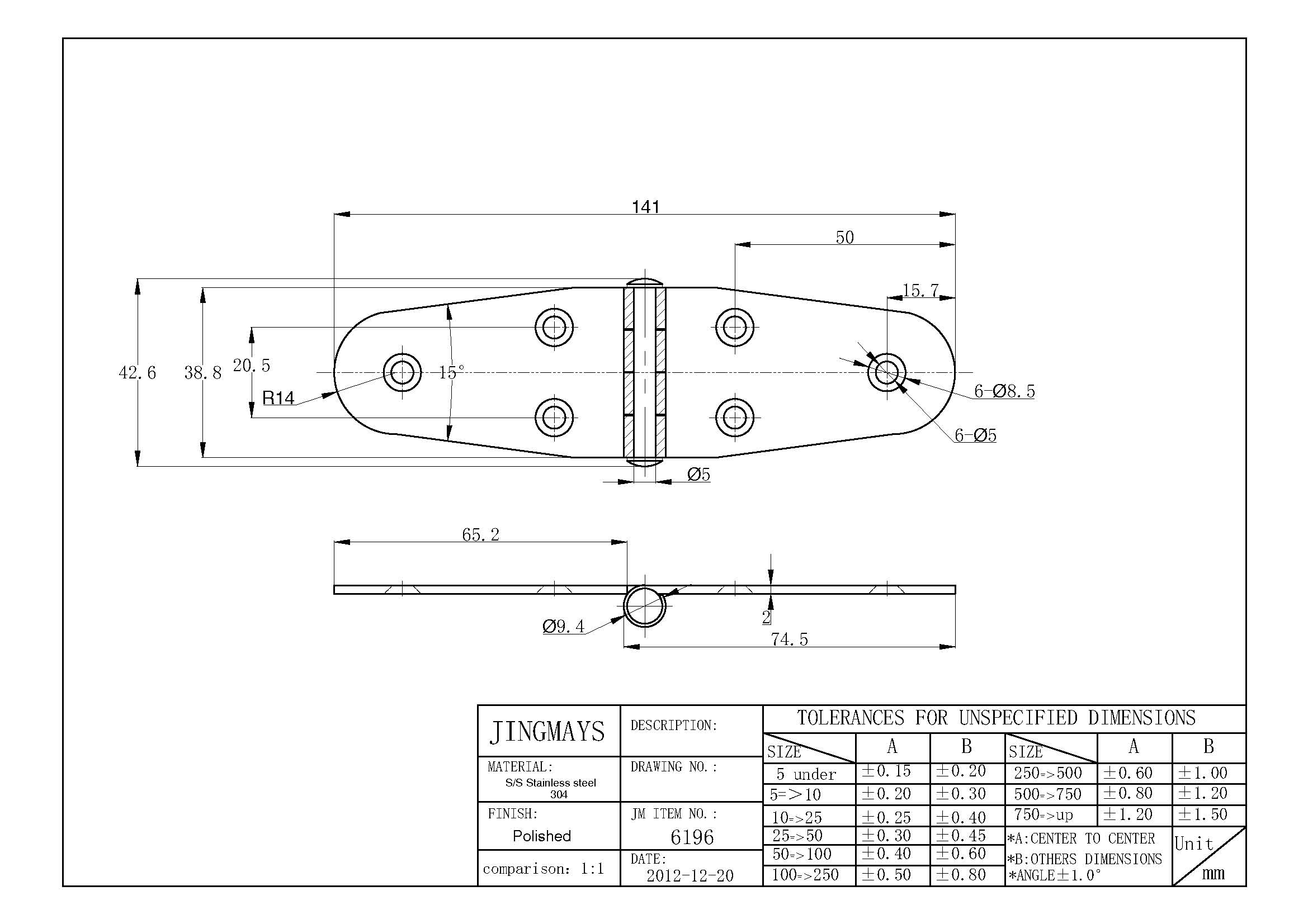 Hinge Stainless Steel Polished - 6196