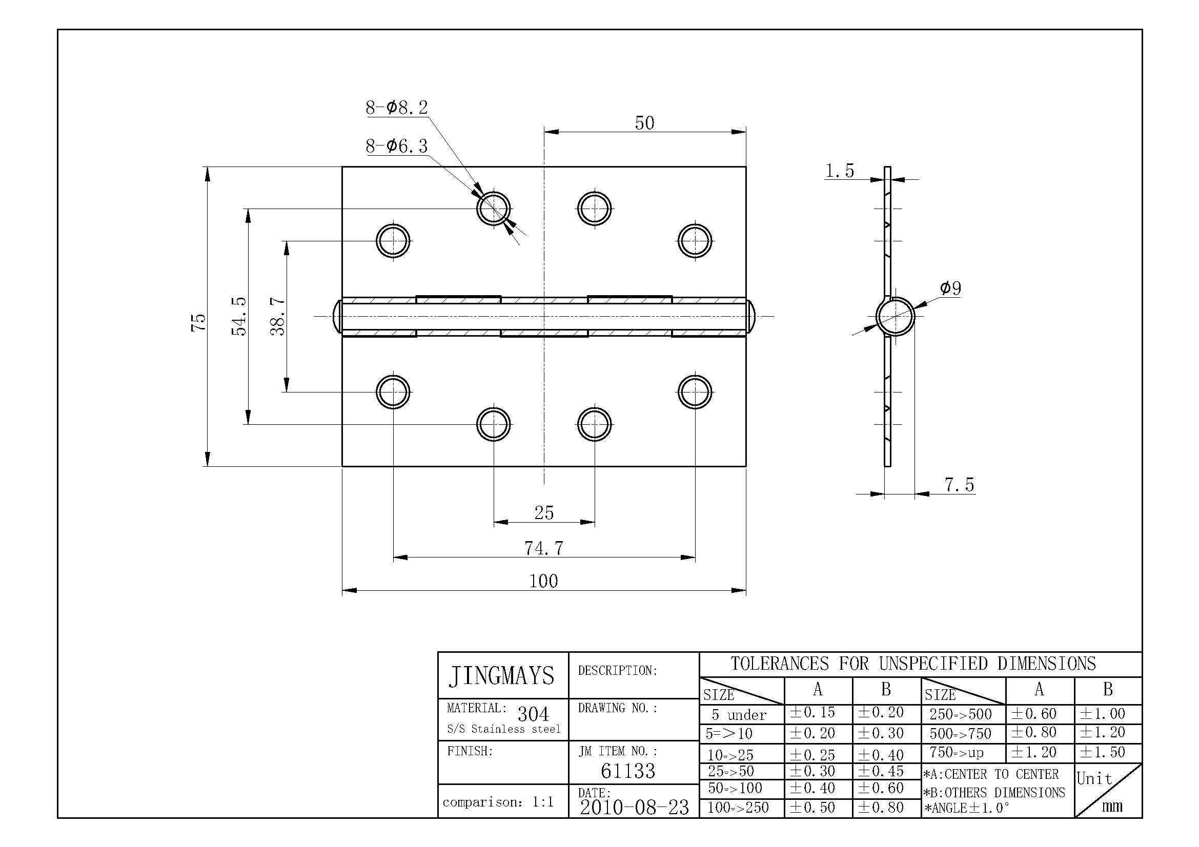 Hinge Stainless Steel Polished - 61133