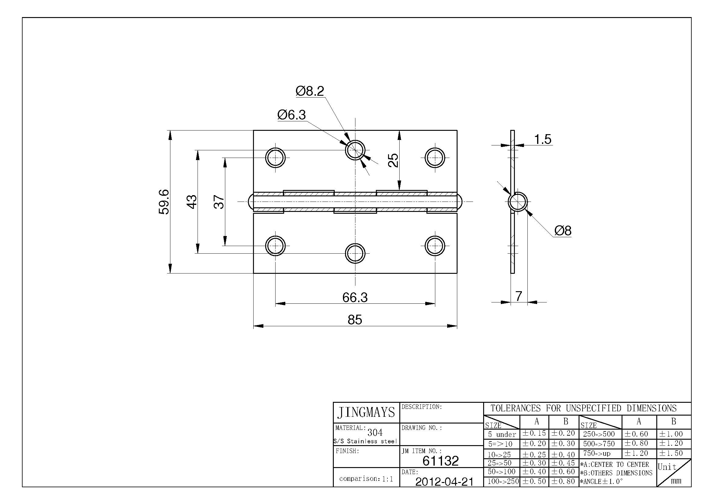 Hinge Stainless Steel Polished - 61132