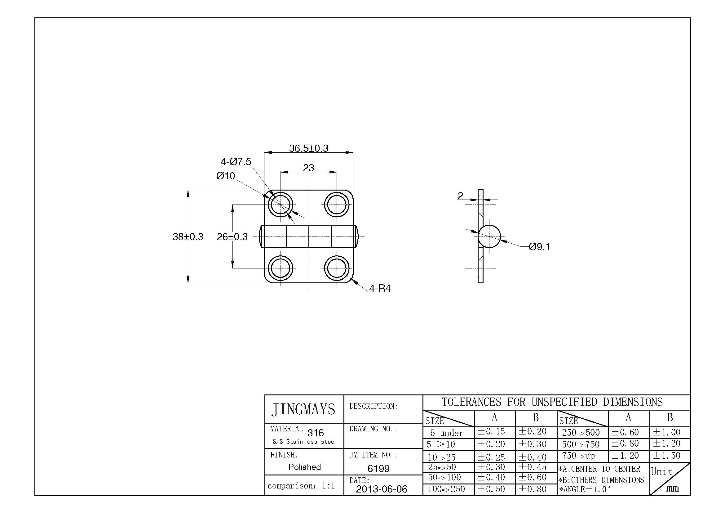 Hinge Stainless Steel Polished - 6199