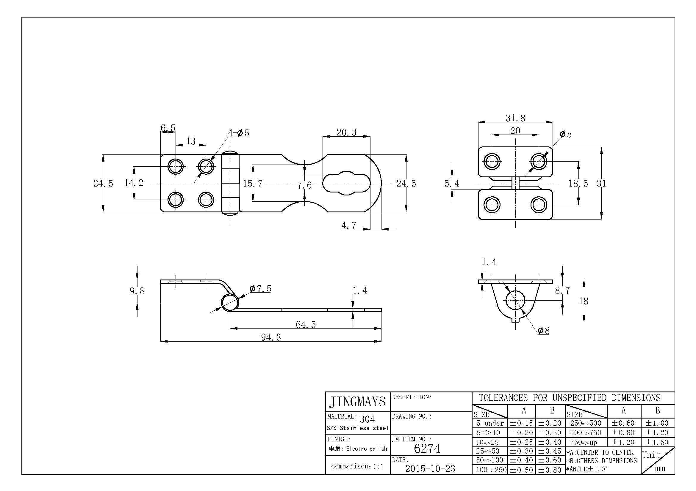 Safety Hasp and Staple Stainless Steel Electrolytic Polished - 6274