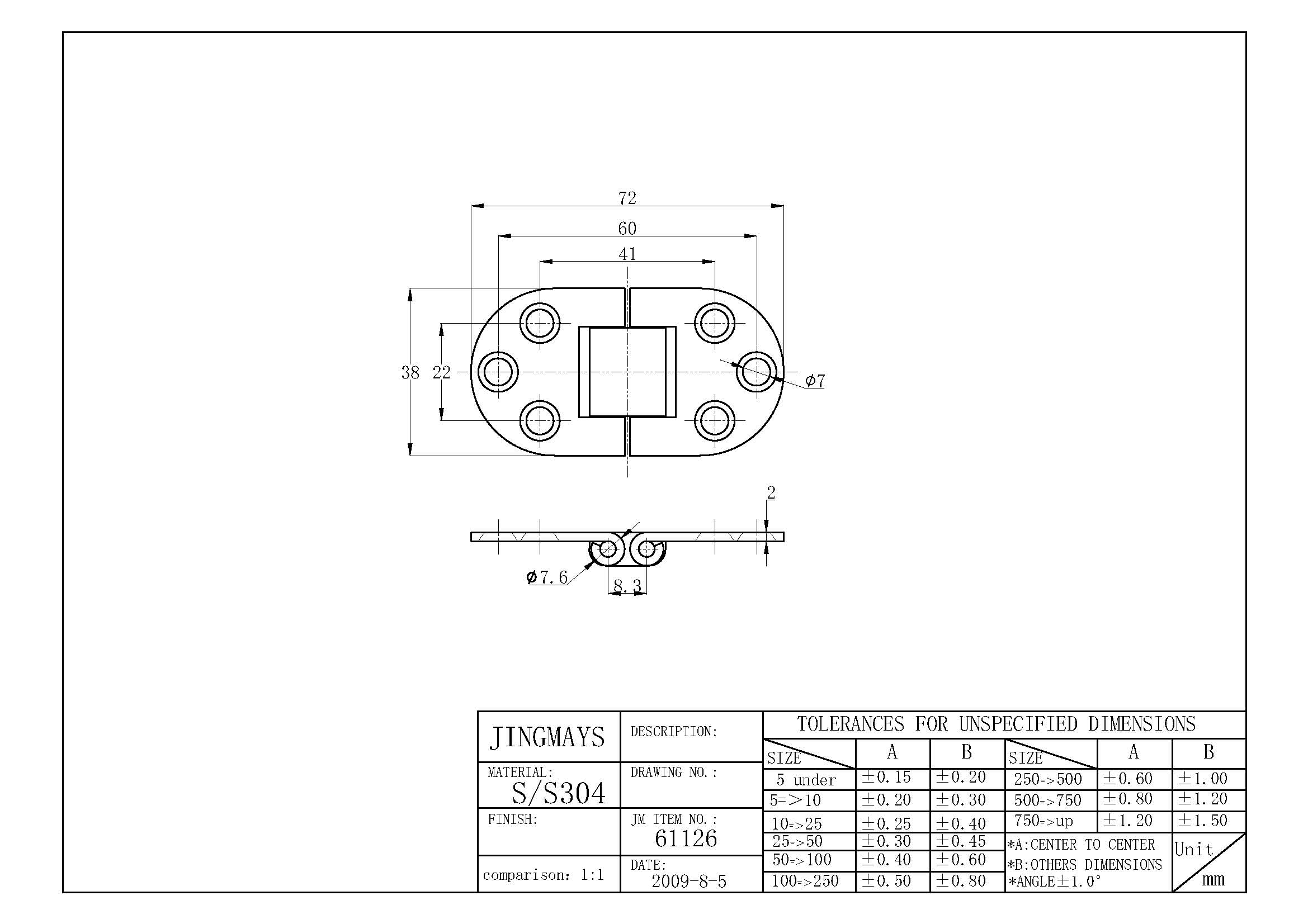 Hinge Stainless Steel Polished - 61126