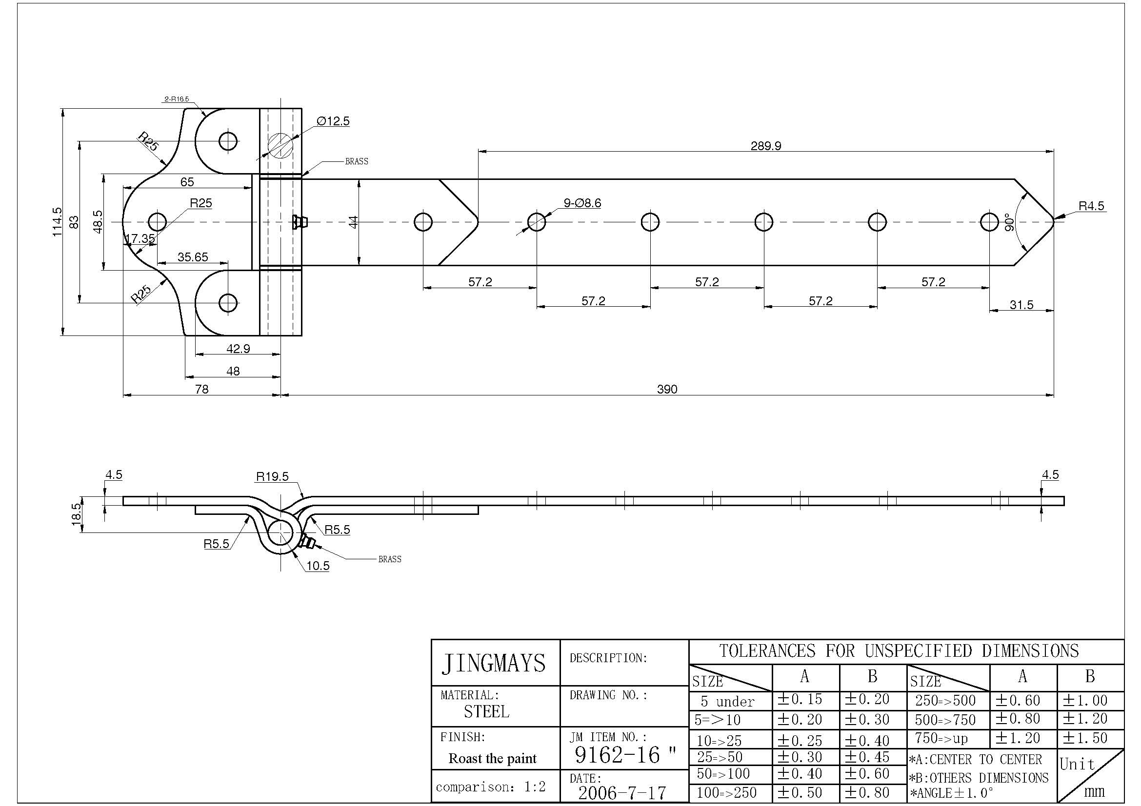 Strap Hinge Steel Black - 9162-16