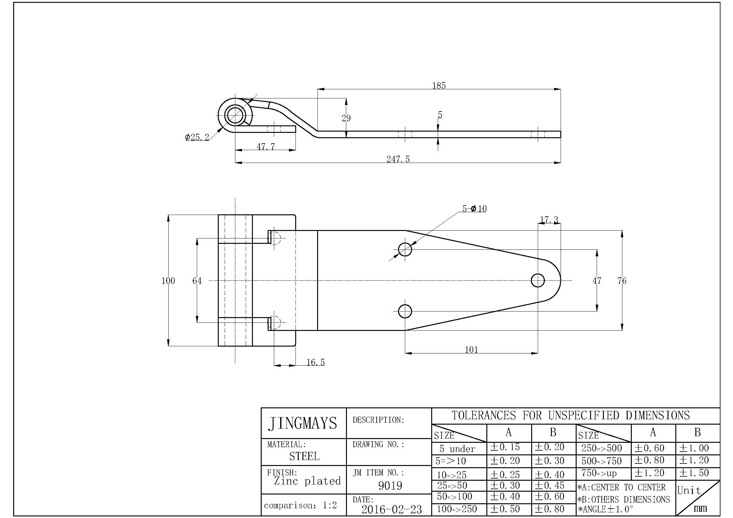 Strap Hinge Steel Zinc Plated - 9019