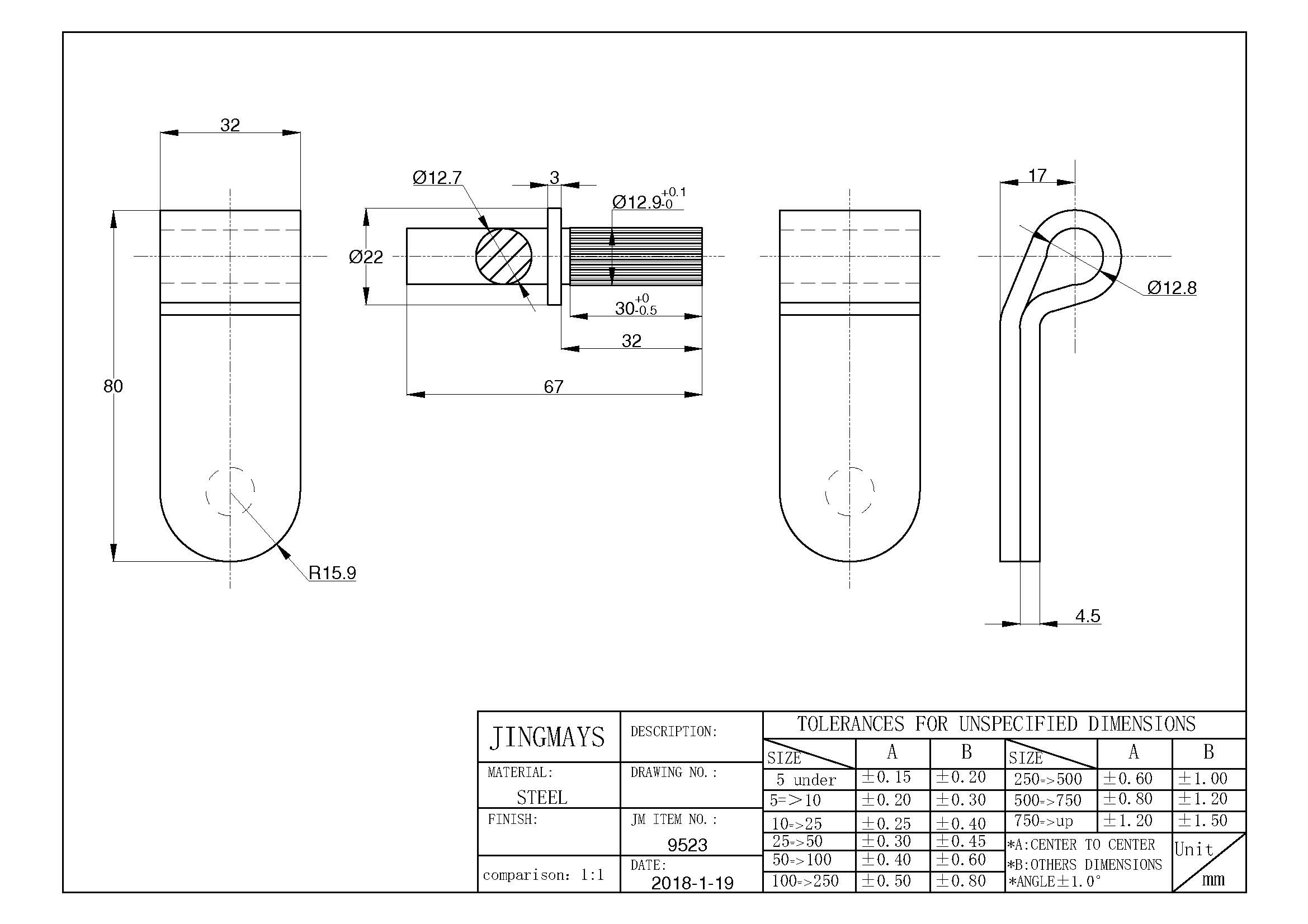 Weld On Hinge Steel Plain - 9523