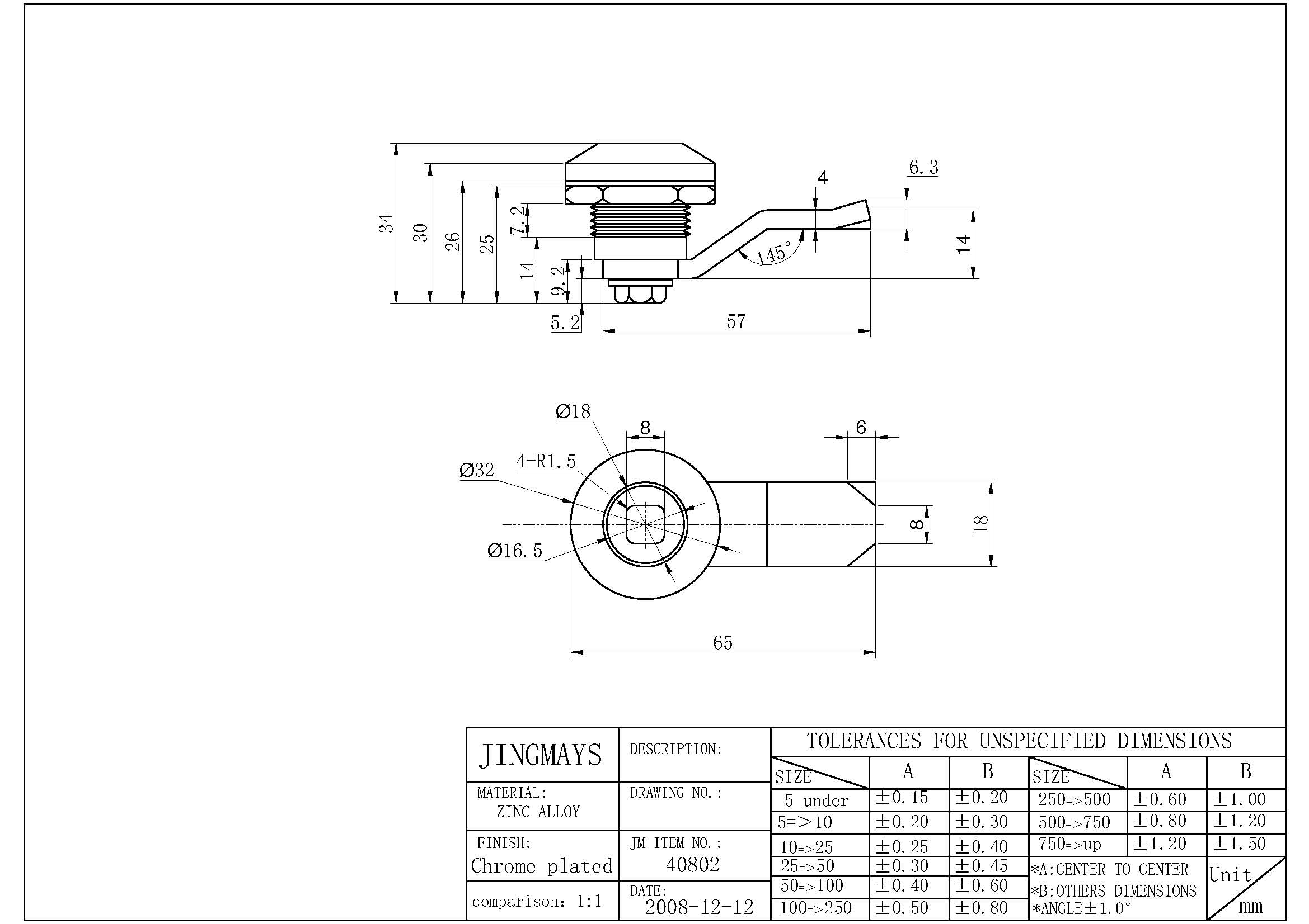 Cam Lock Zinc Alloy Chromed Plated Keyless Type - 40802