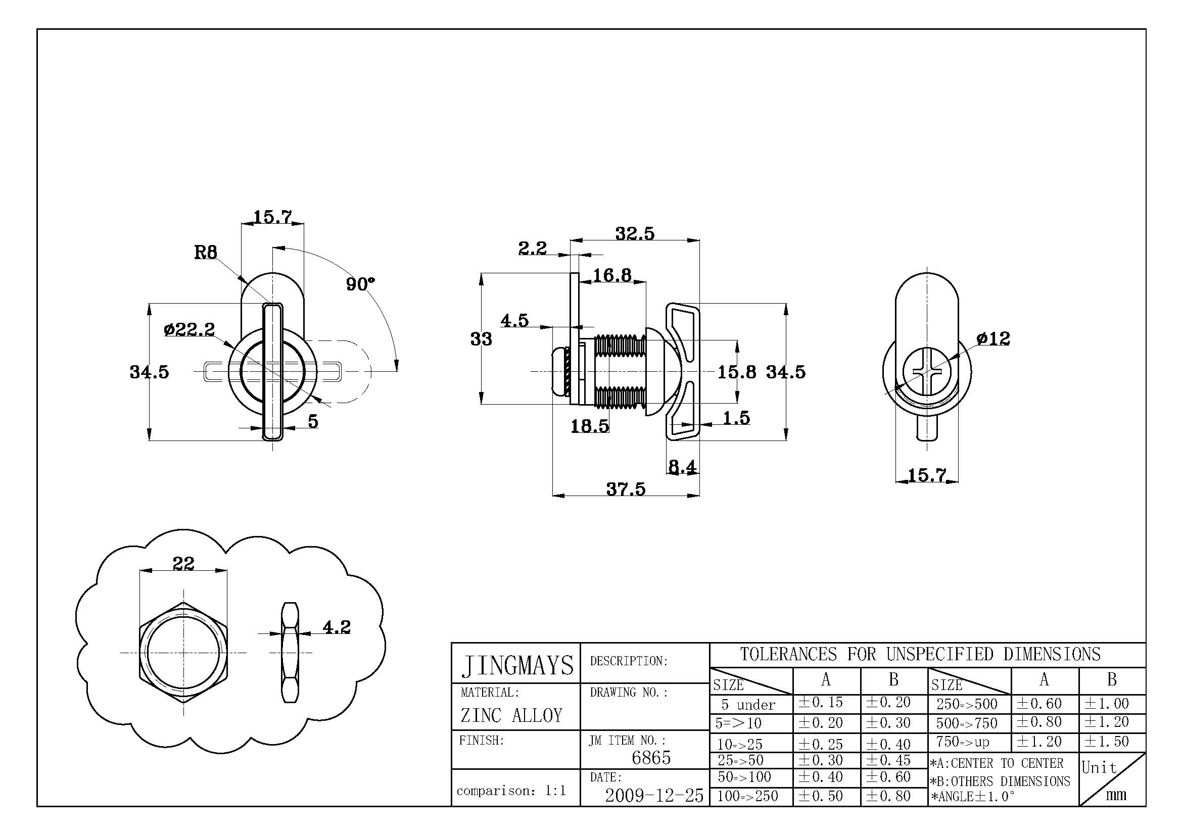 Quarter-Turn Lock With Wing Grip Zinc Alloy Zinc Plated - 6865