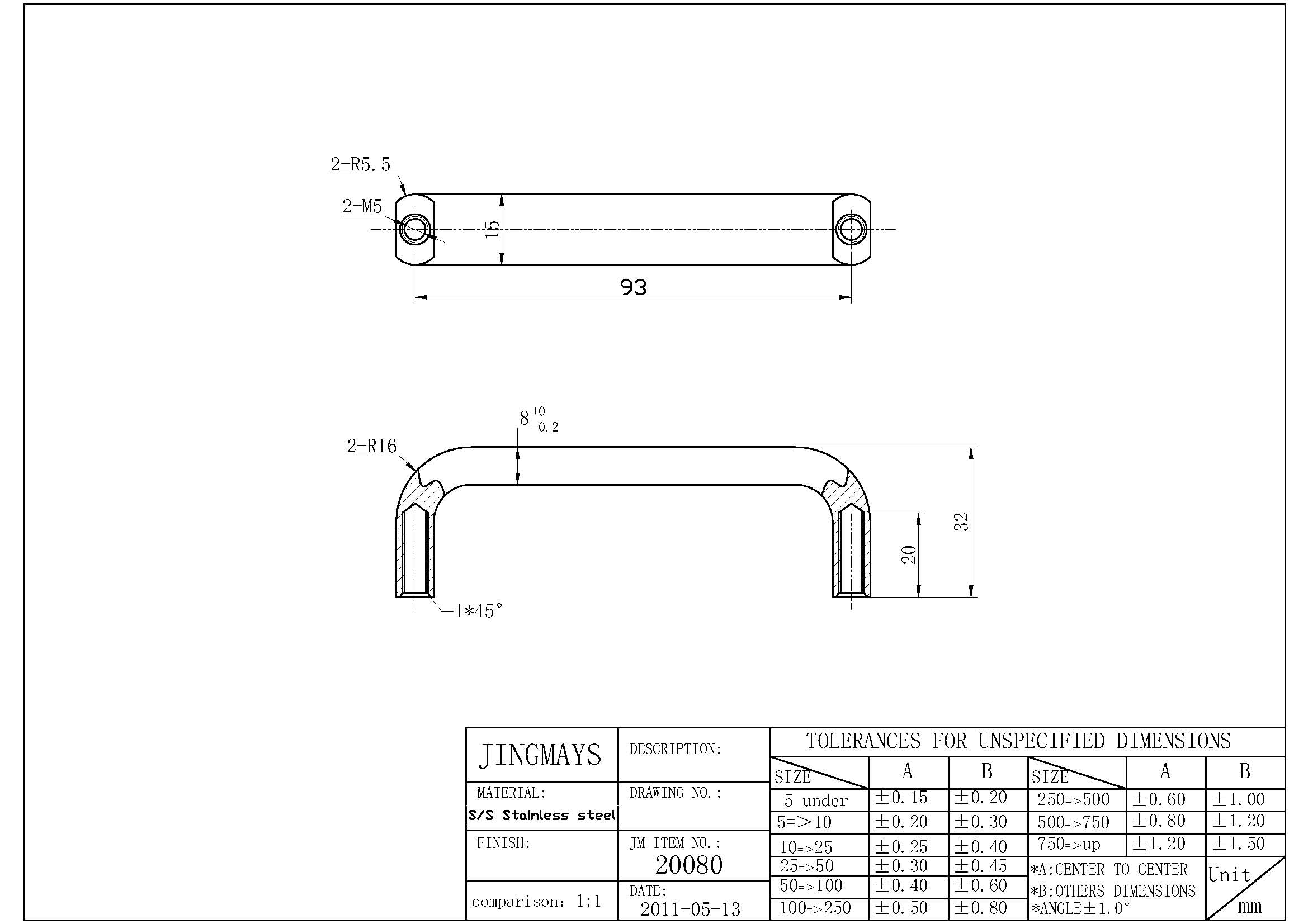 Handle Stainless Steel Polished - 20080