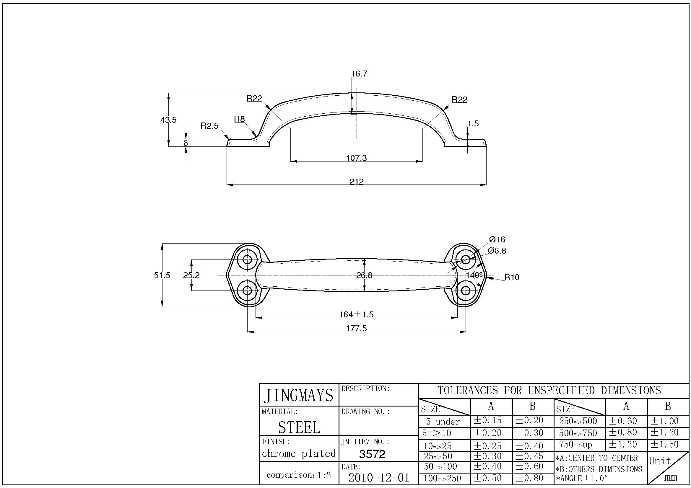 Grab Handle Steel Chrome - 3572