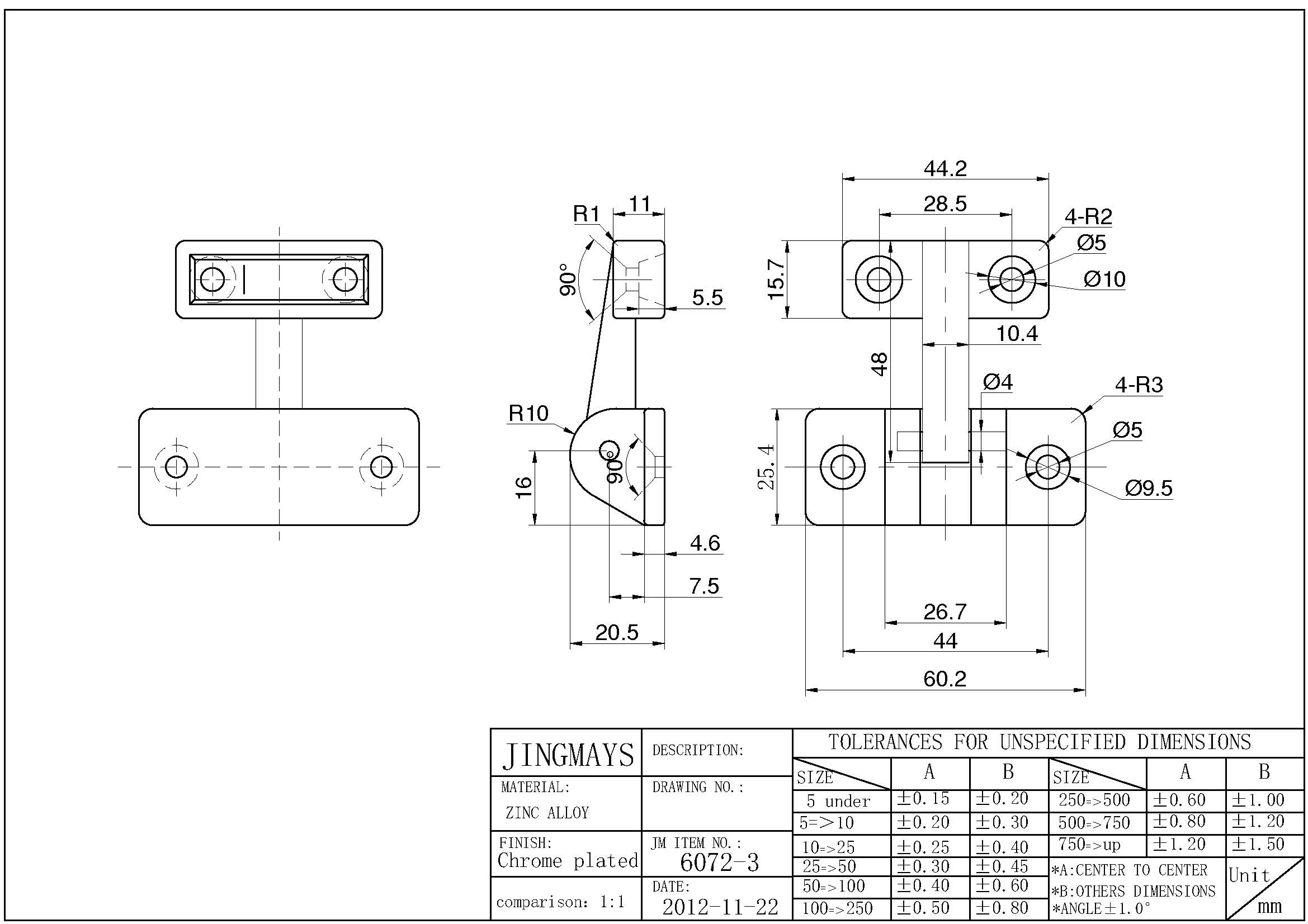 Mini Hinge Zinc Alloy Chrome - 6072-3